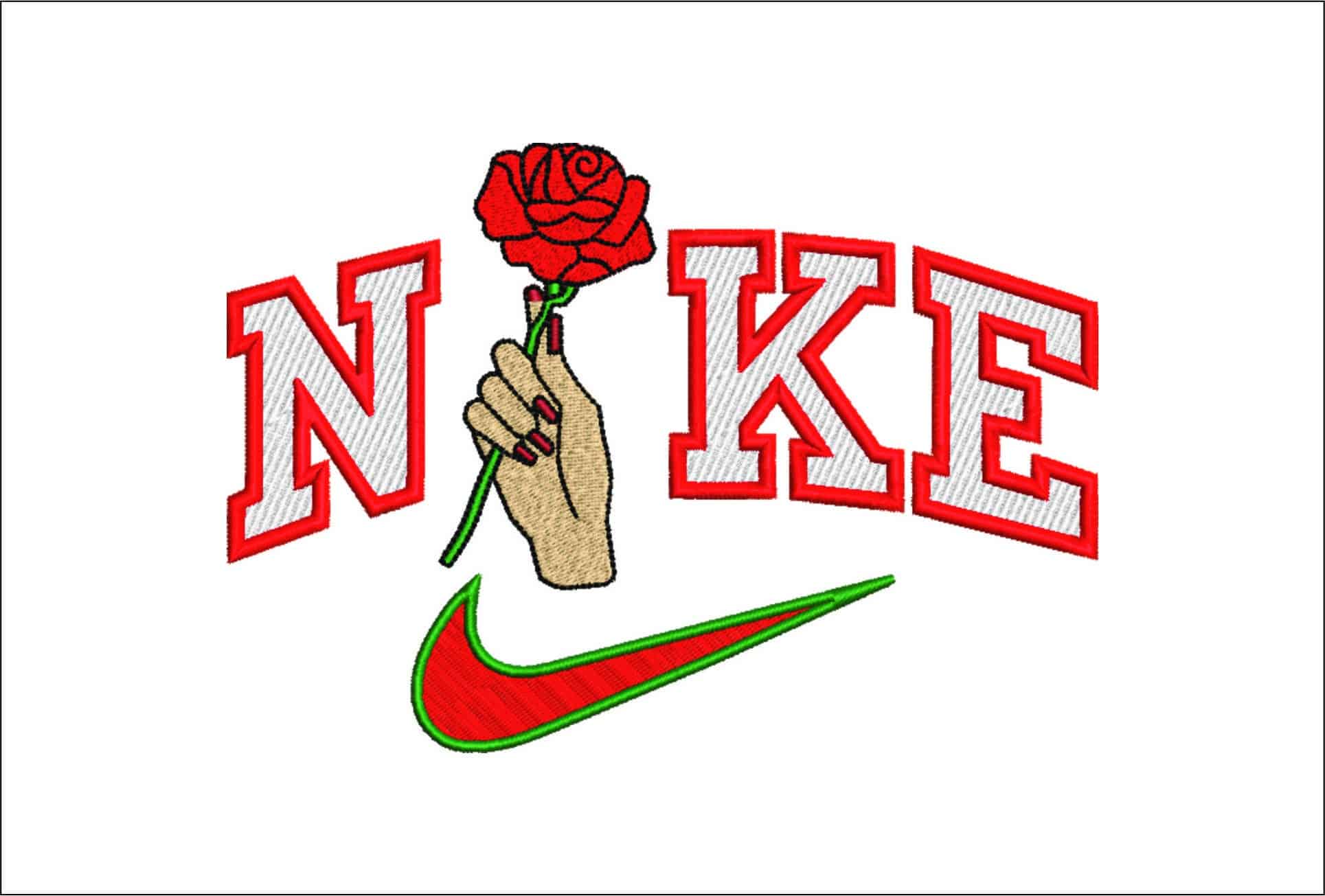 Nike Hand with Rose flower- Nike embroidery design file - instant download