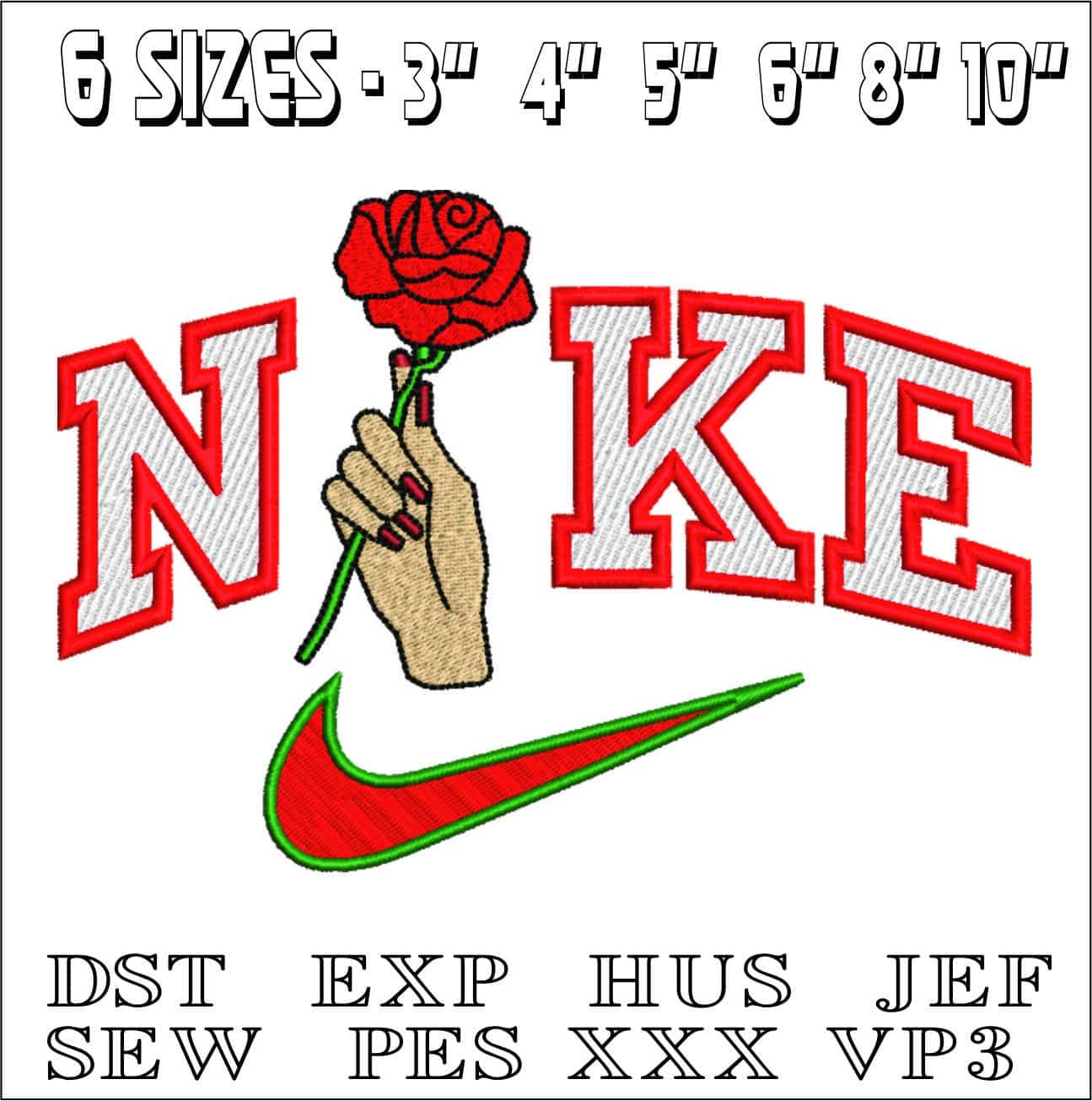 Nike Hand with Rose flower- Nike embroidery design file - instant download — view 2