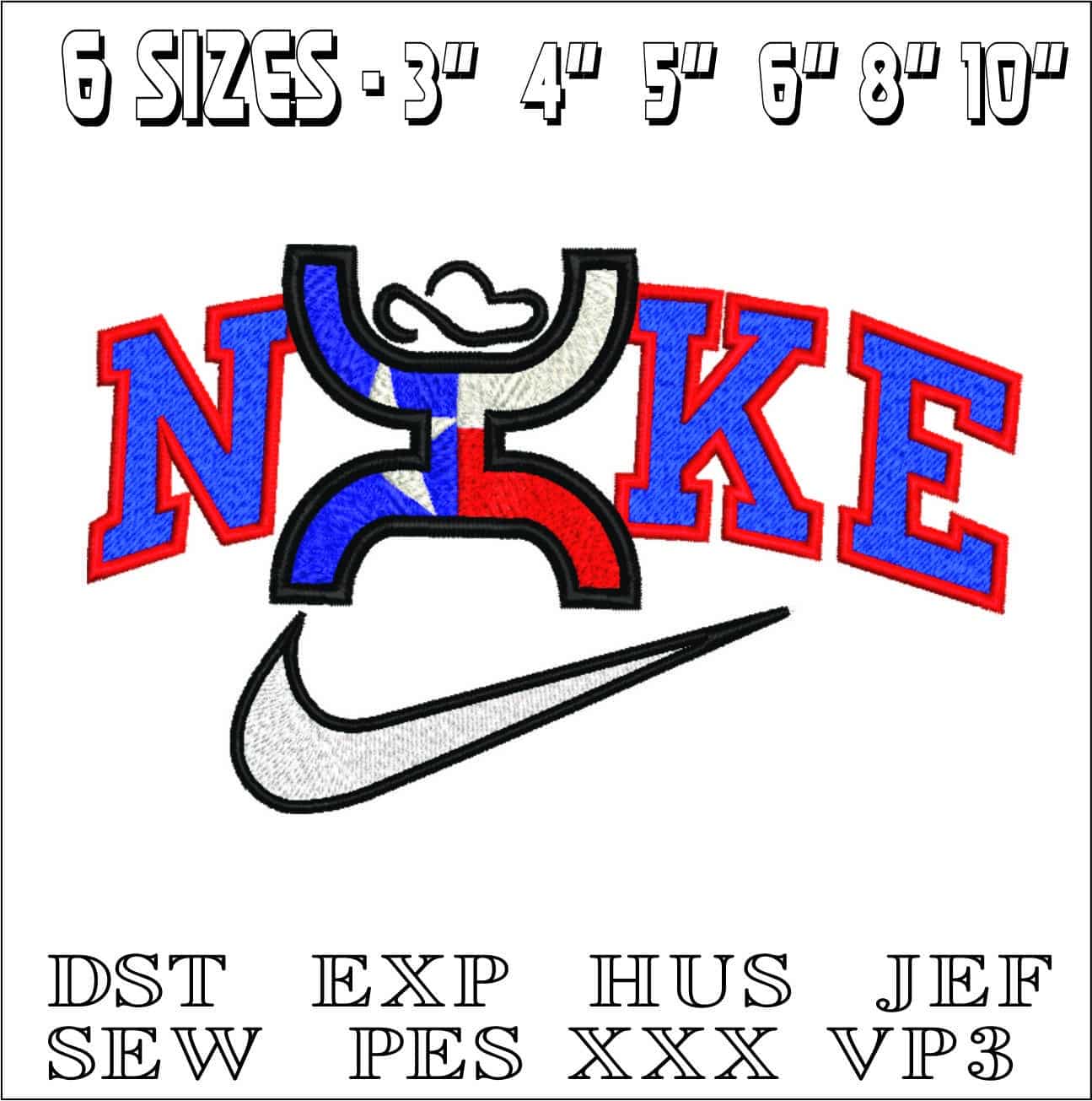 Nike Hooey Texas Man- Nike embroidery design file - instant download — view 2