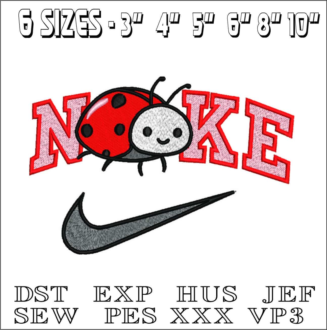 Nike Lady Bug- Nike embroidery design file - instant download — view 2