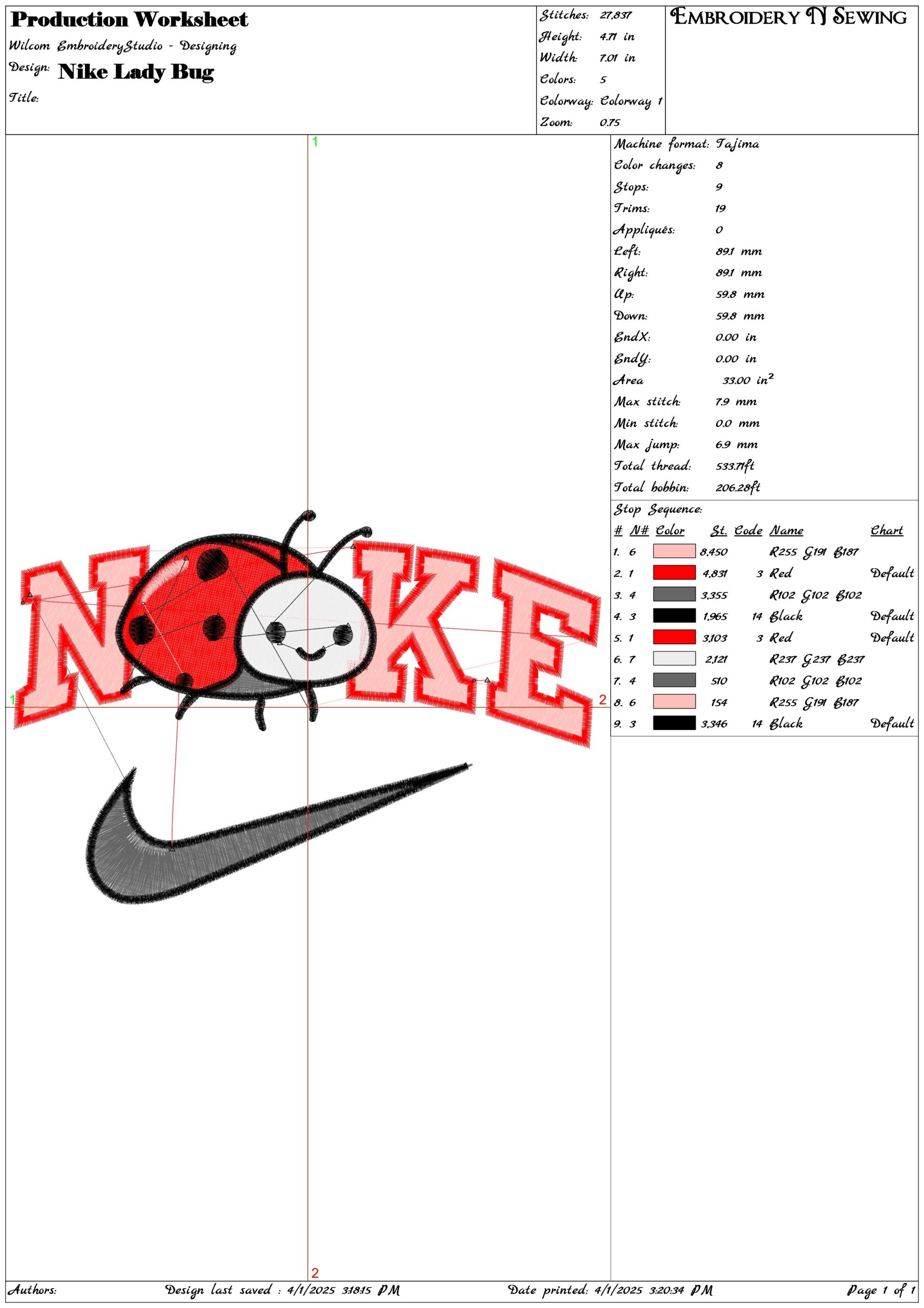 Nike Lady Bug- Nike embroidery design file - instant download — view 3
