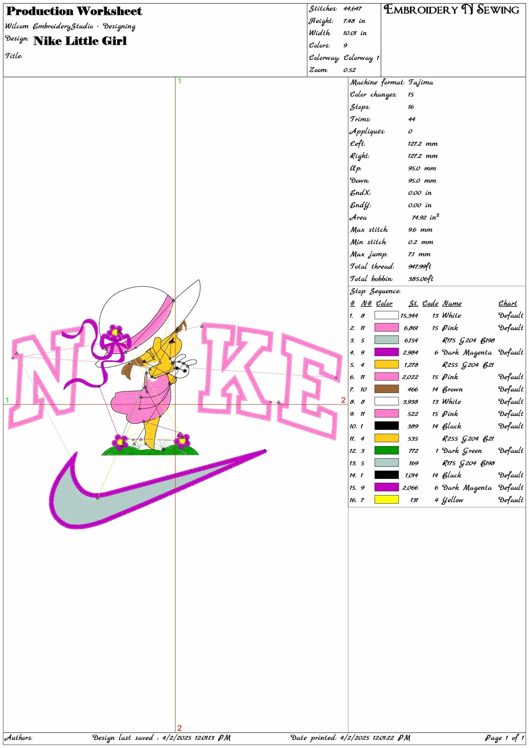 Nike Little Girl- Nike embroidery design file - instant download — view 3