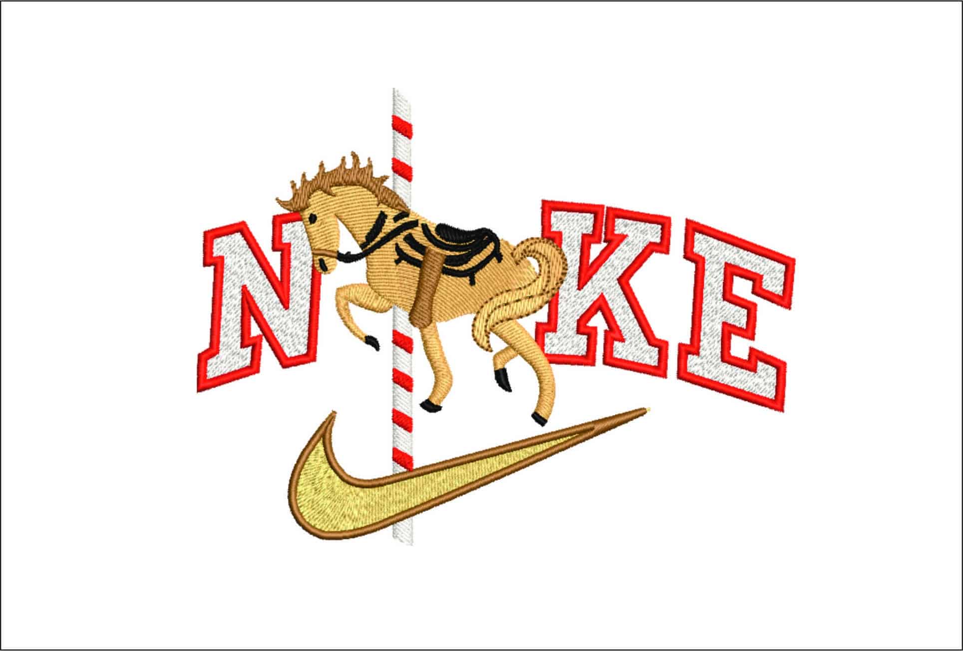 Nike Merry Go Round Horse- Nike embroidery design file - instant download