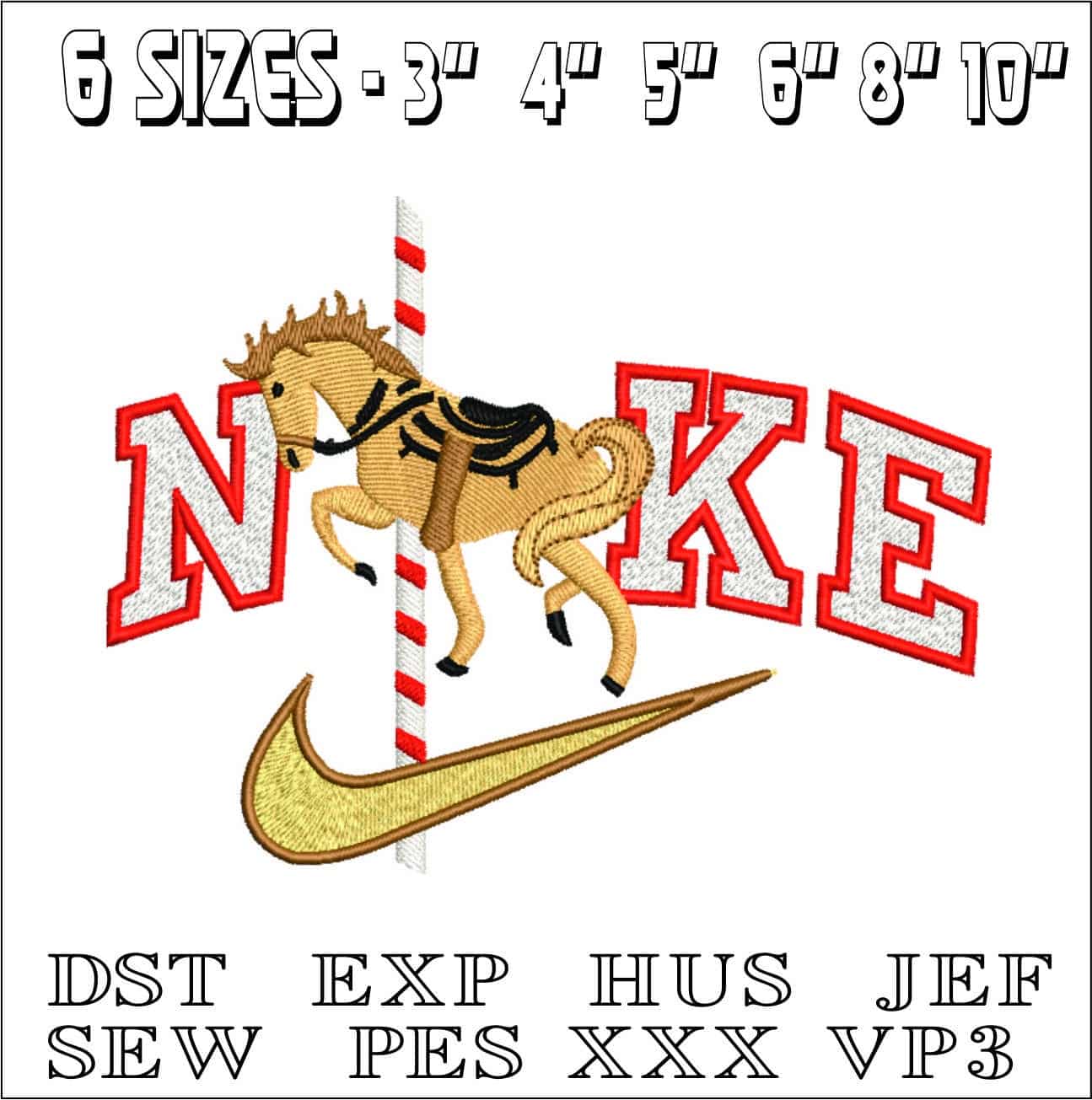 Nike Merry Go Round Horse- Nike embroidery design file - instant download — view 2