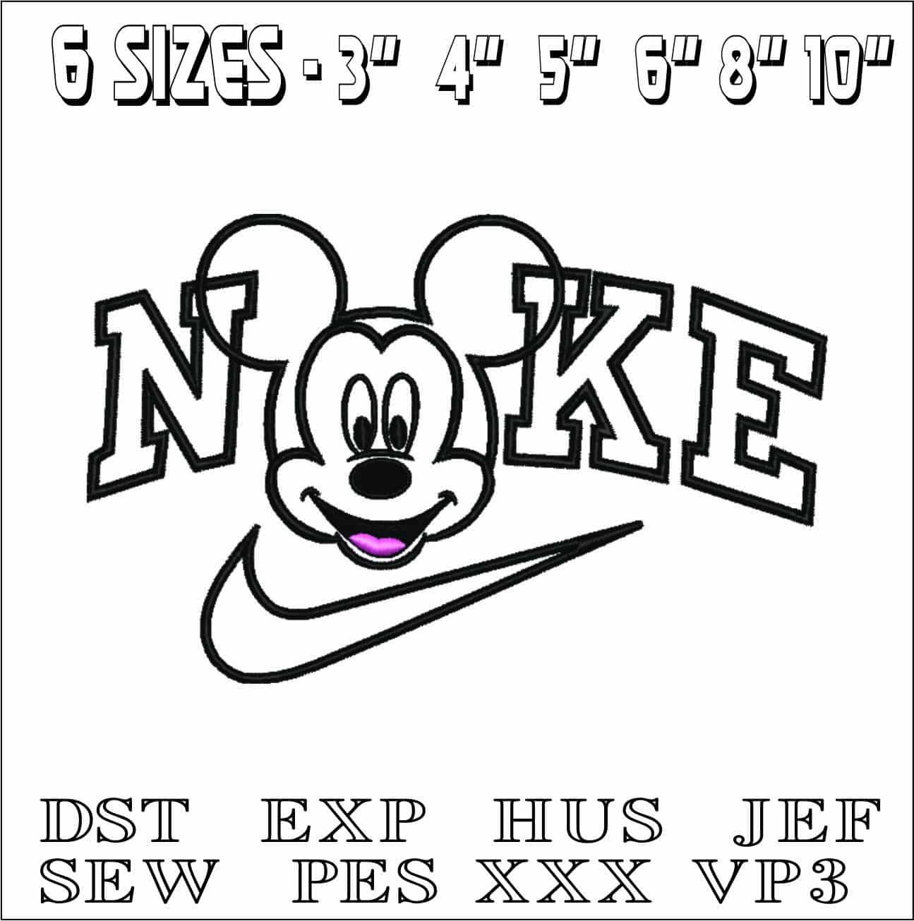 Nike Mickey Mouse Head Applique- Nike embroidery design file - instant download — view 2