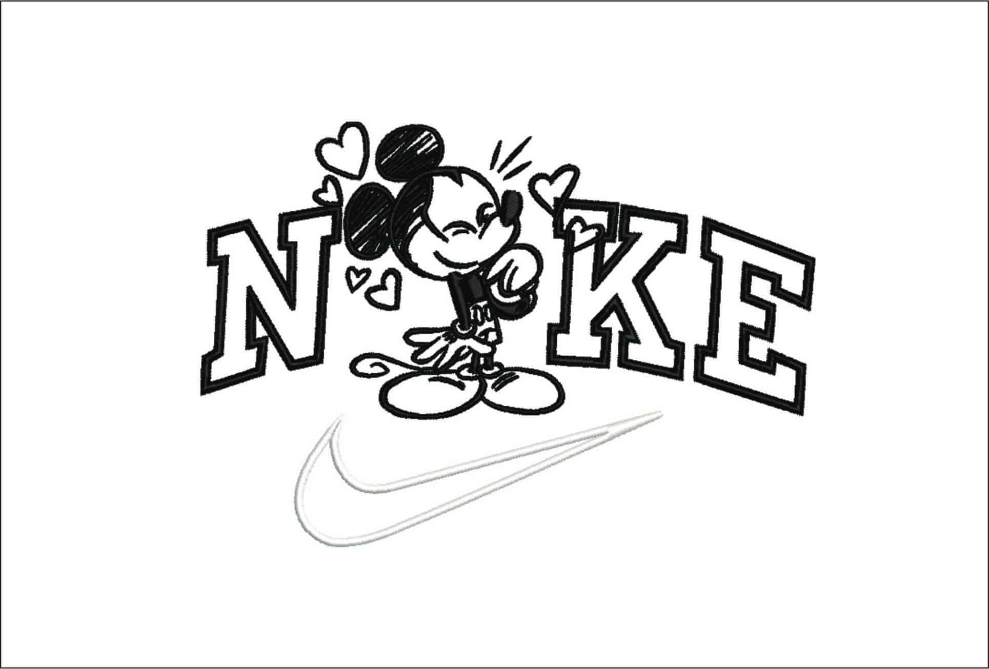 Nike Mickey Mouse Line Drawing- Nike embroidery design file - instant download