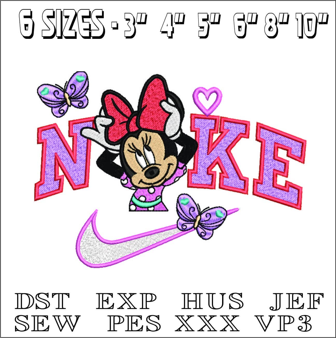 Nike Minnie Mouse Butterflies- Nike embroidery design file - instant download — view 2