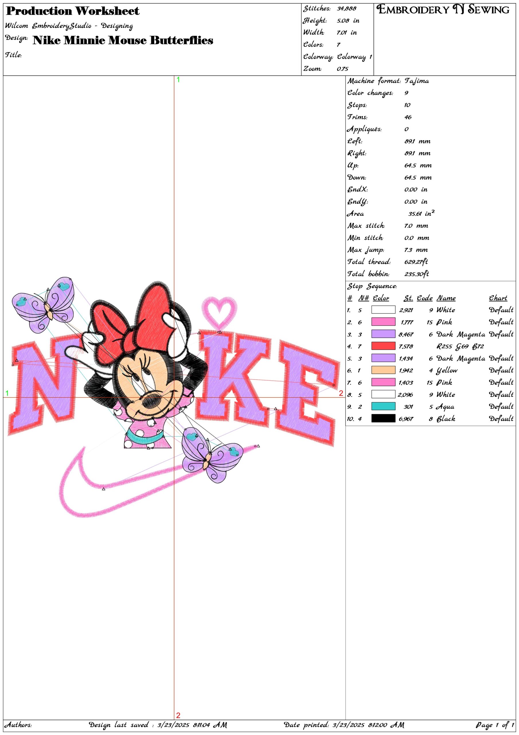 Nike Minnie Mouse Butterflies- Nike embroidery design file - instant download — view 3