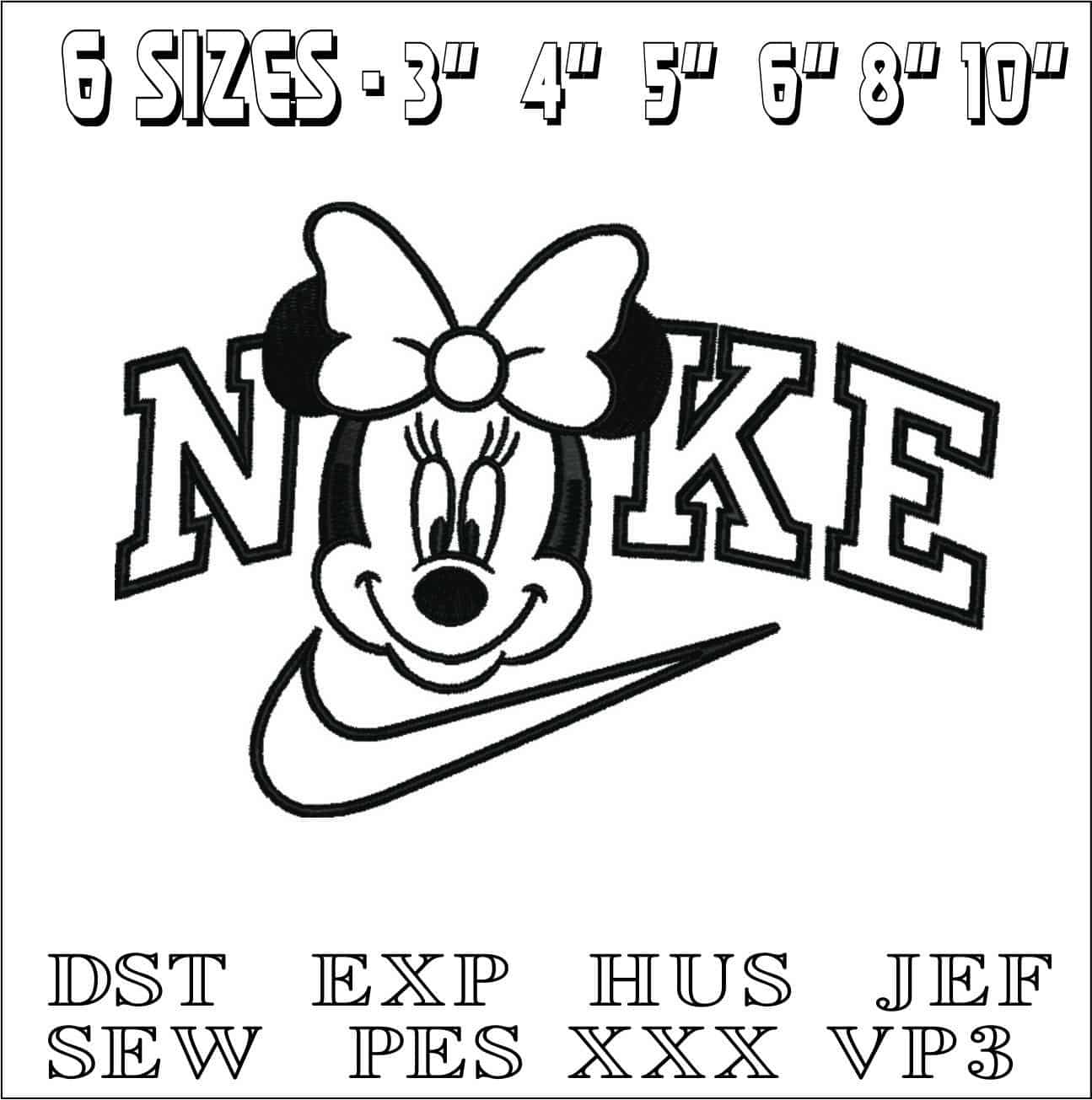 Nike Minnie Mouse Head Applique- Nike embroidery design file - instant download — view 2