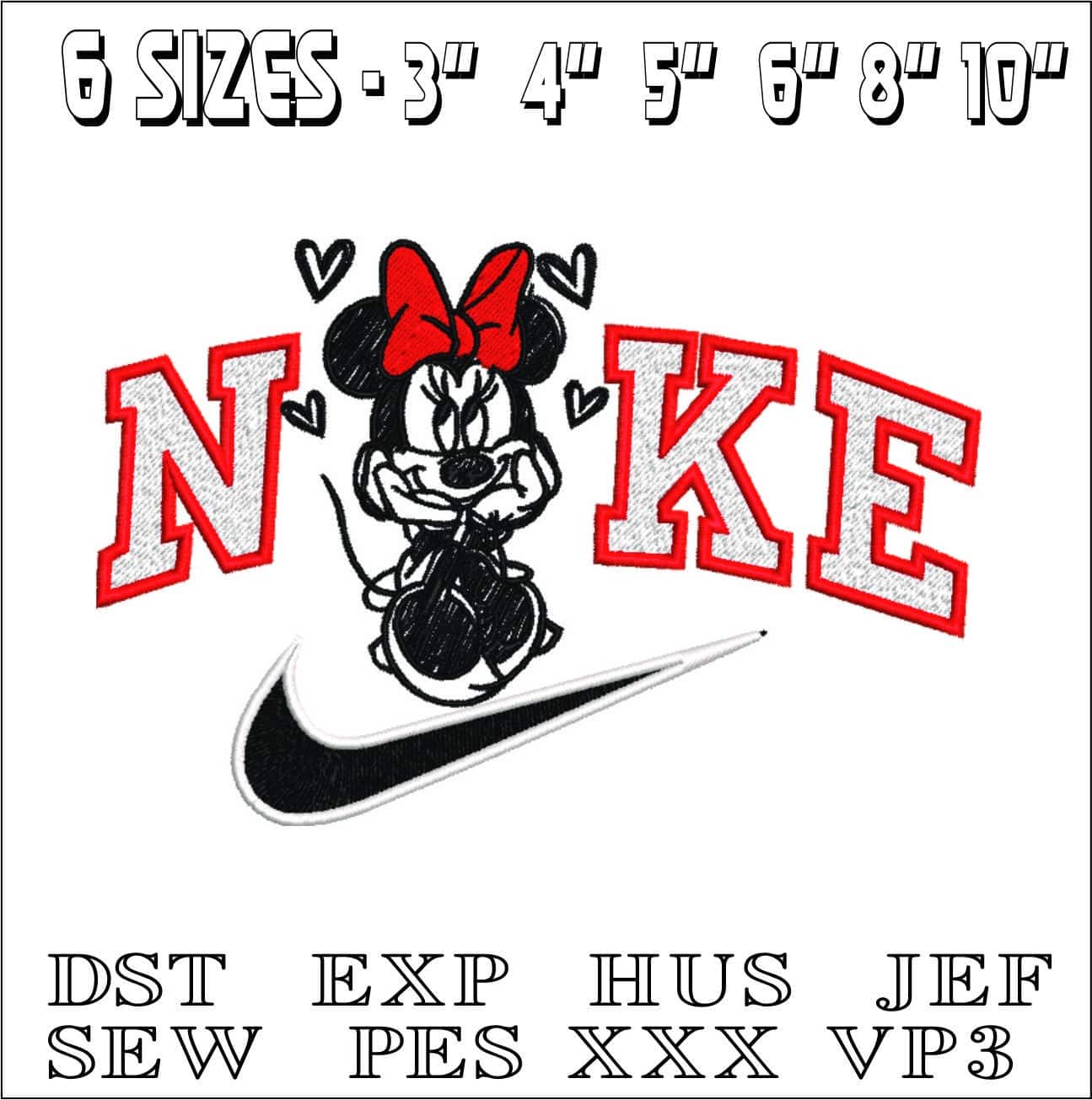 Nike Minnie Mouse Line Drawing- Nike embroidery design file - instant download — view 2