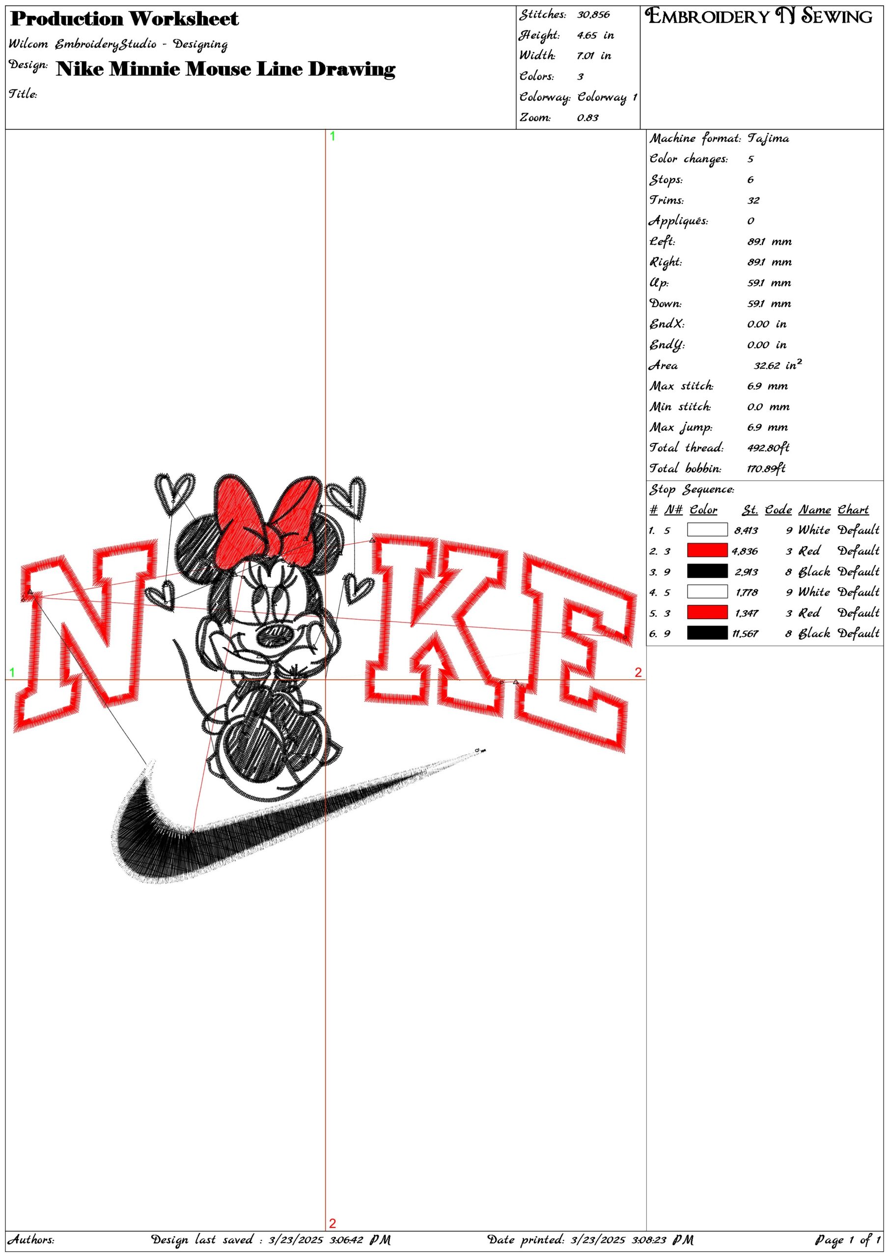 Nike Minnie Mouse Line Drawing- Nike embroidery design file - instant download — view 3