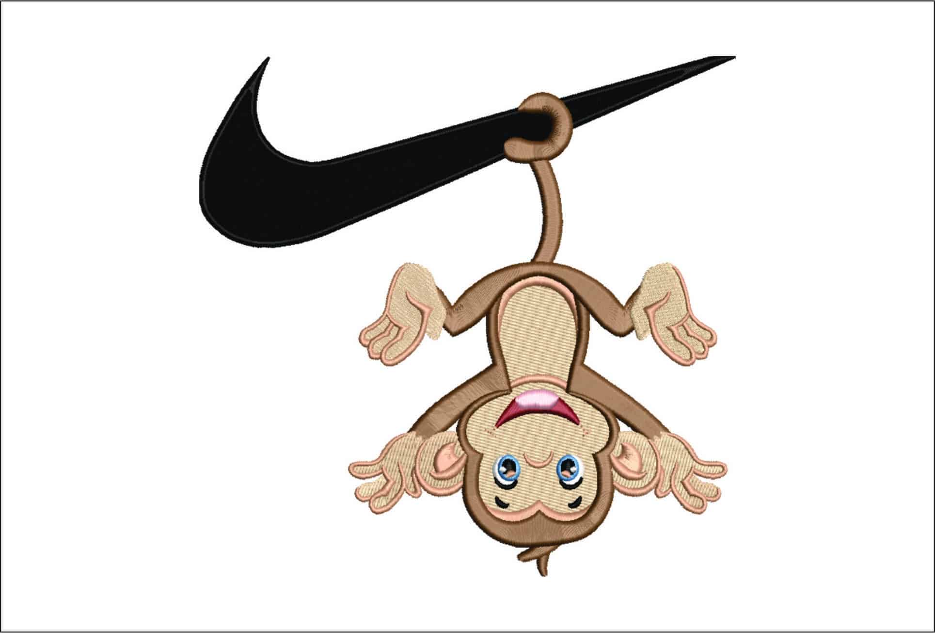Nike Monkey Hanging- Nike embroidery design file - instant download