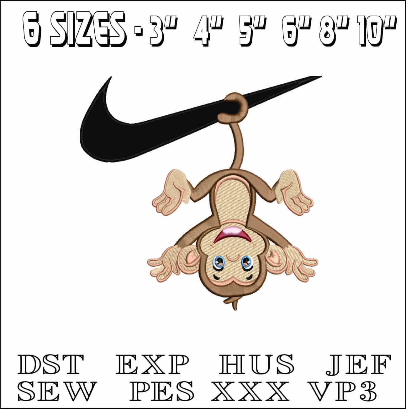 Nike Monkey Hanging- Nike embroidery design file - instant download — view 2