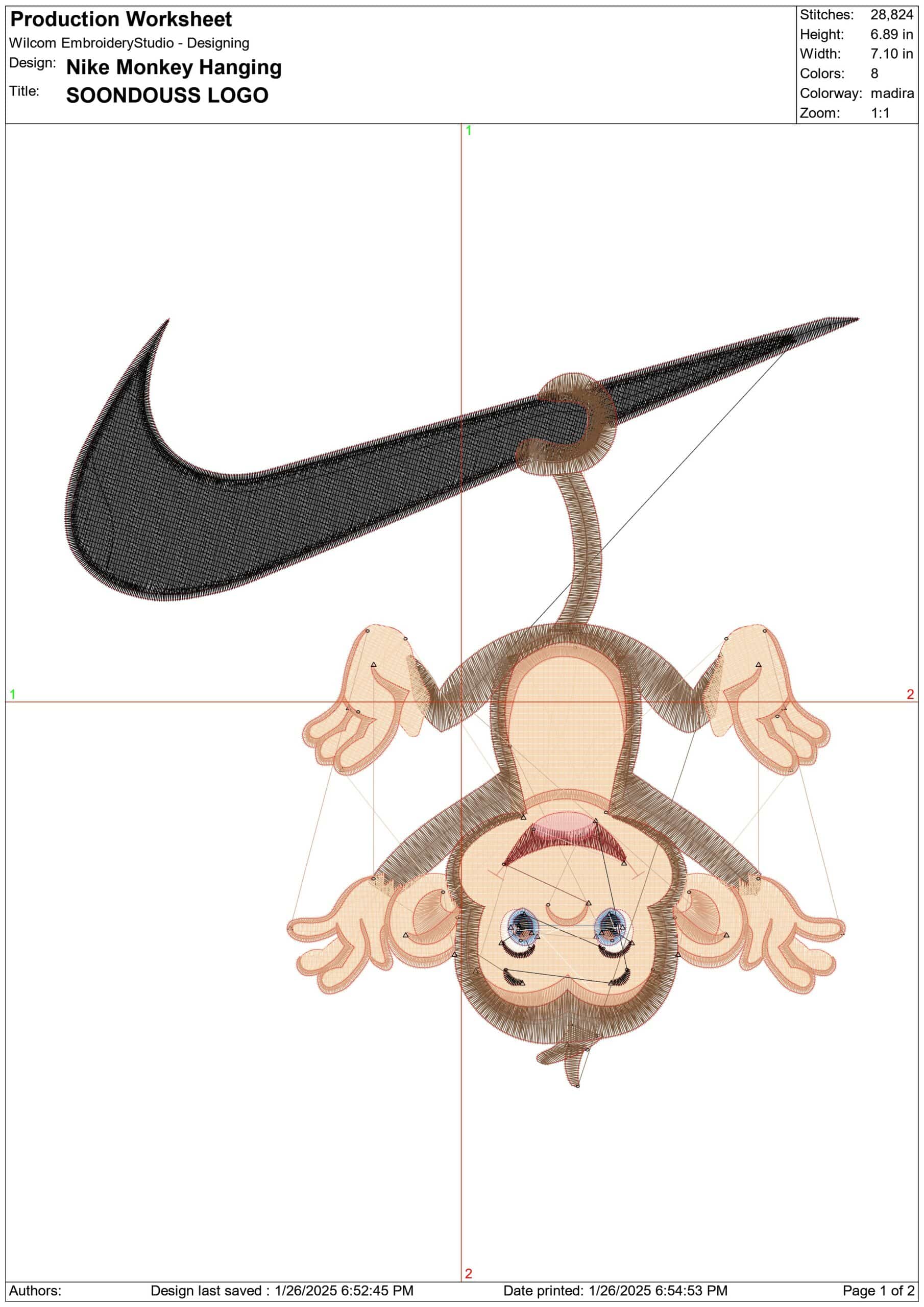 Nike Monkey Hanging- Nike embroidery design file - instant download — view 3