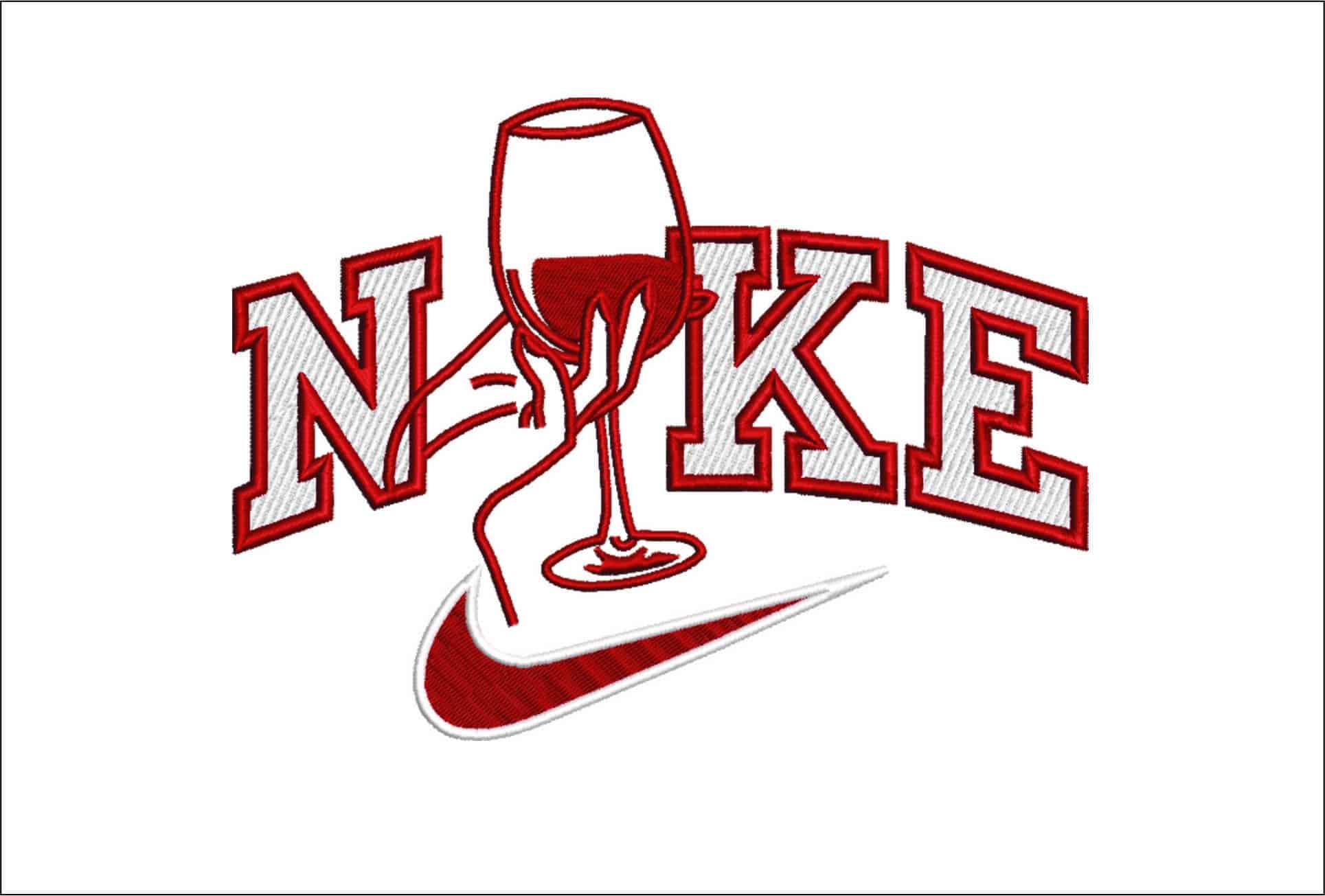 Nike Red Wine Glass-Nike embroidery design file - instant download