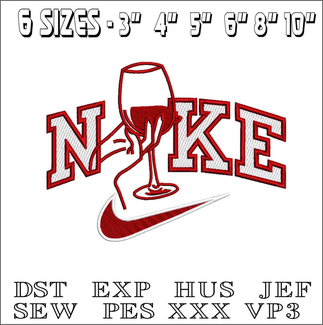 Nike Red Wine Glass-Nike embroidery design file - instant download — view 2