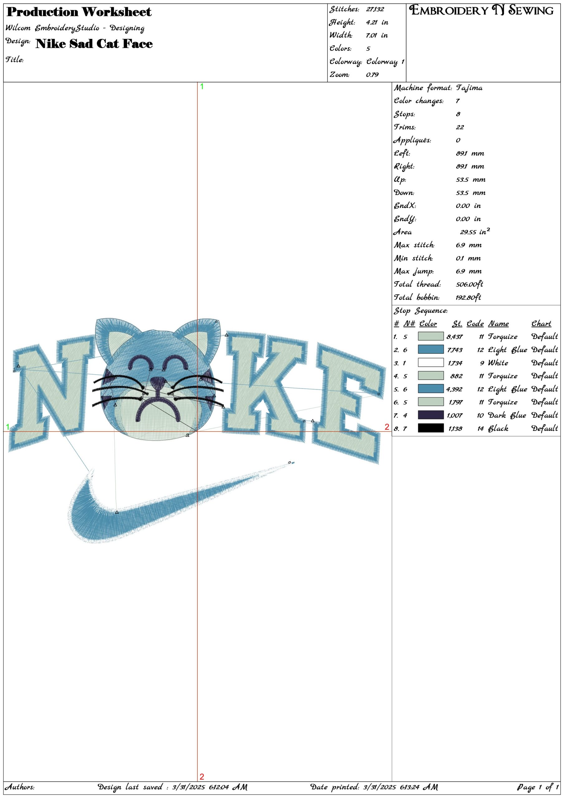 Nike Sad Cat Face-Nike embroidery design file - instant download — view 3
