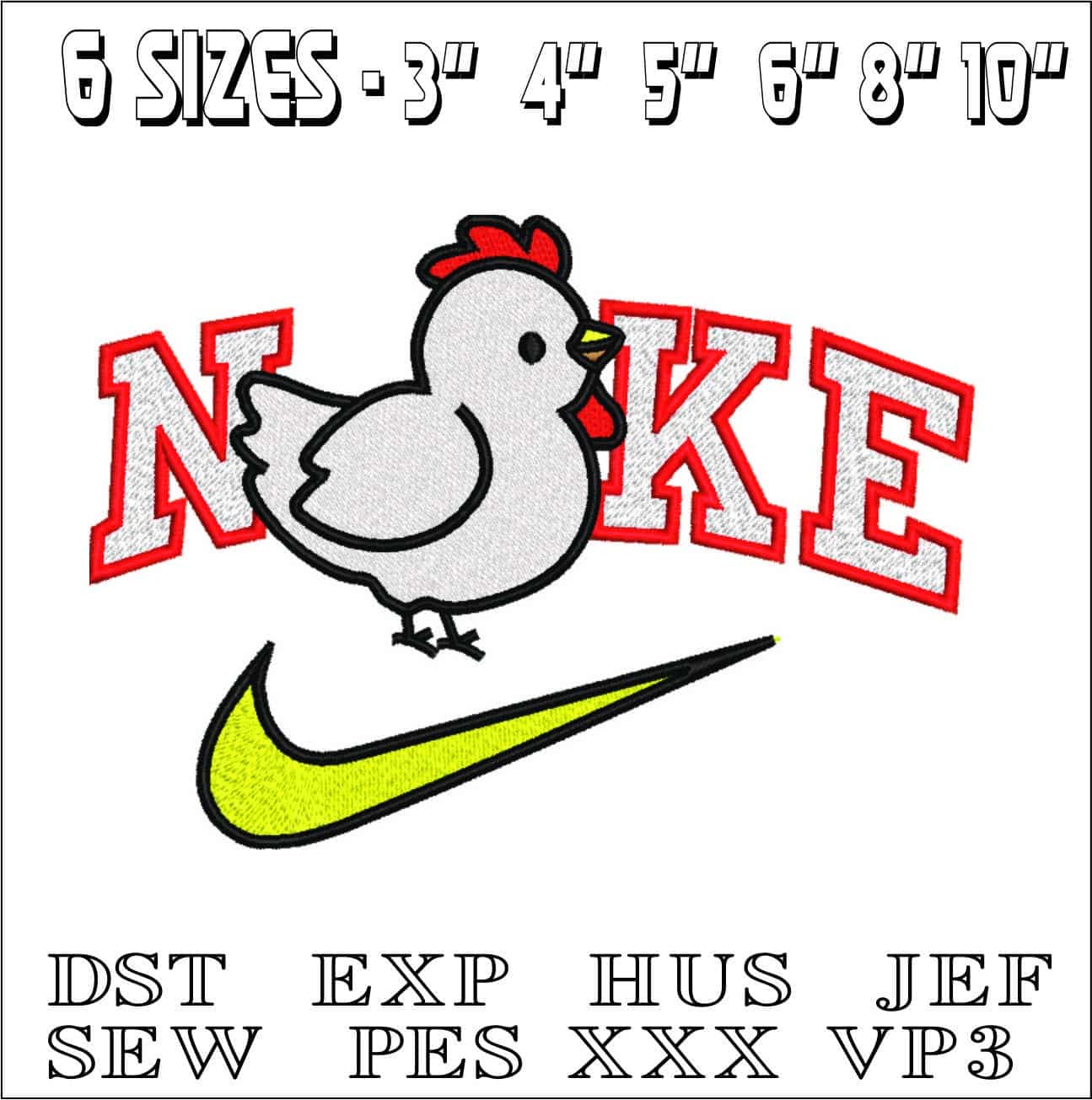 Nike Simple White Chicken-Nike embroidery design file - instant download — view 2