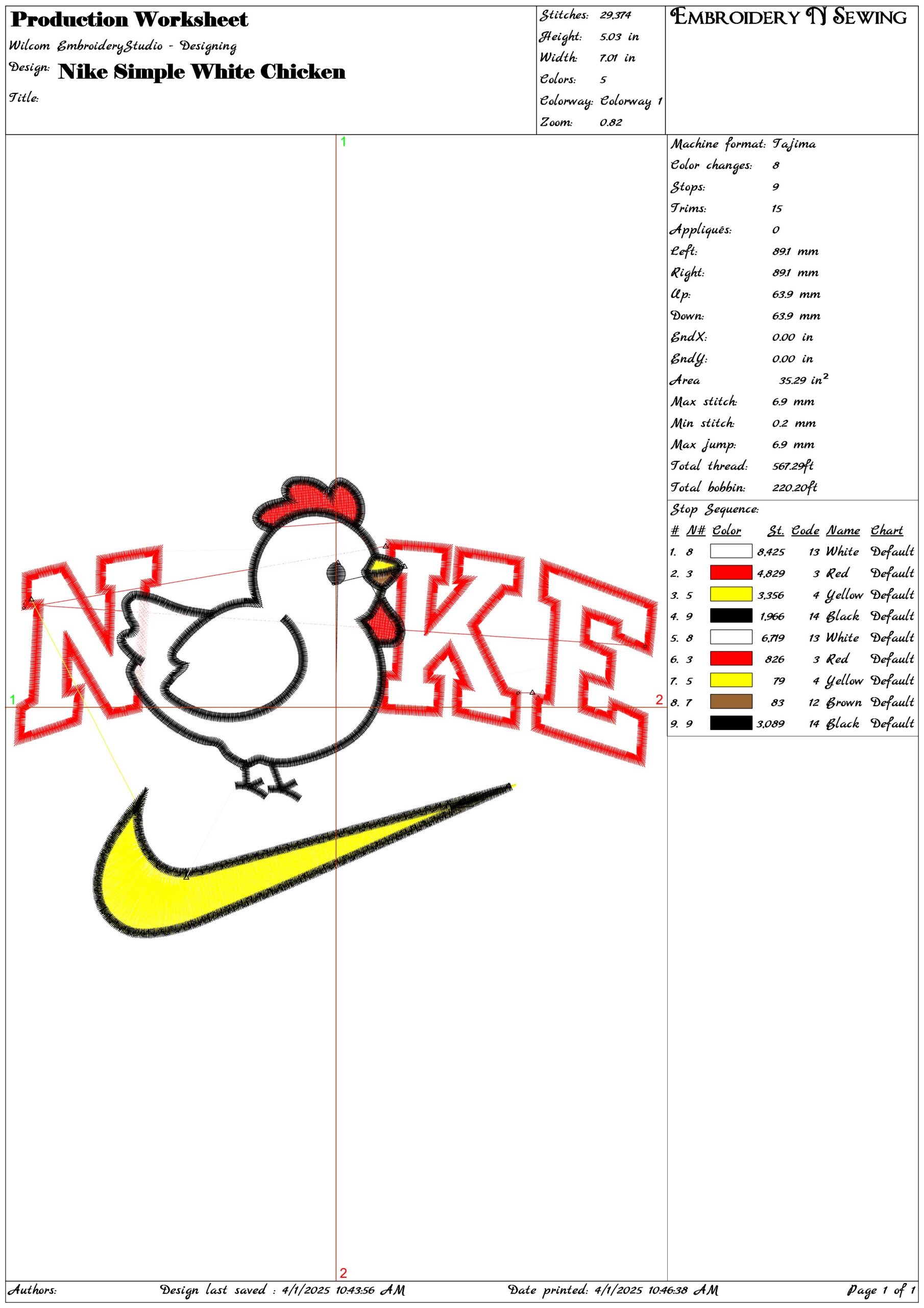 Nike Simple White Chicken-Nike embroidery design file - instant download — view 3