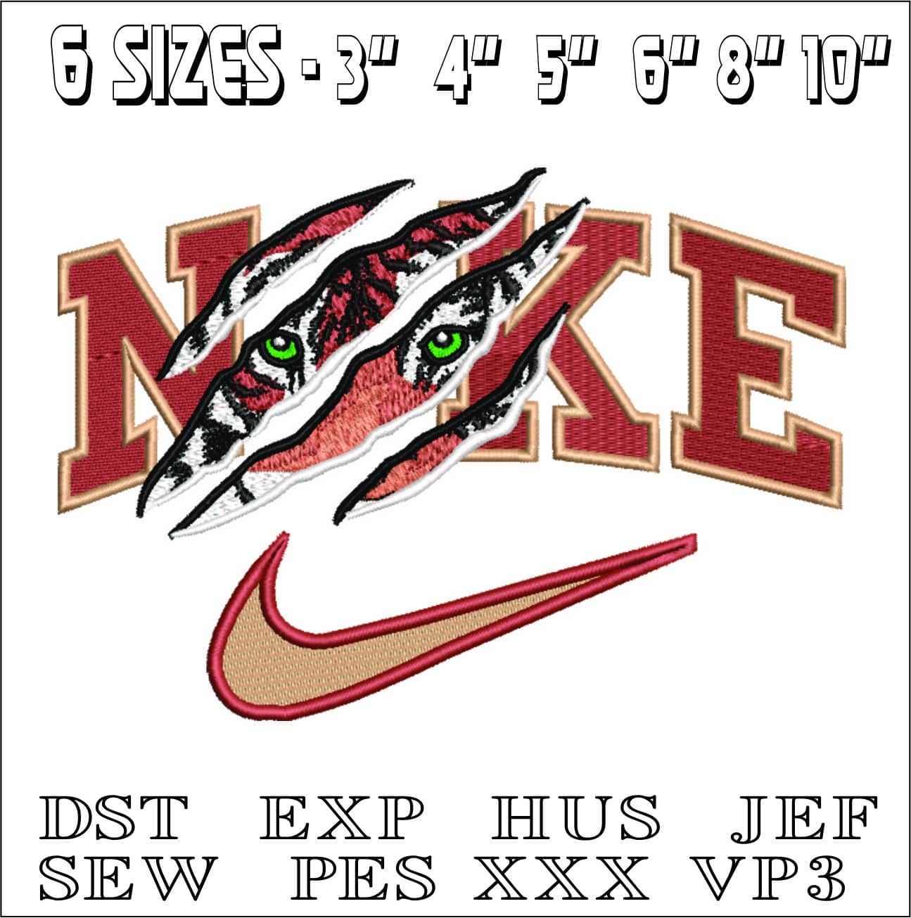 Nike Tigers Eyes Outline-Nike embroidery design file - instant download — view 2