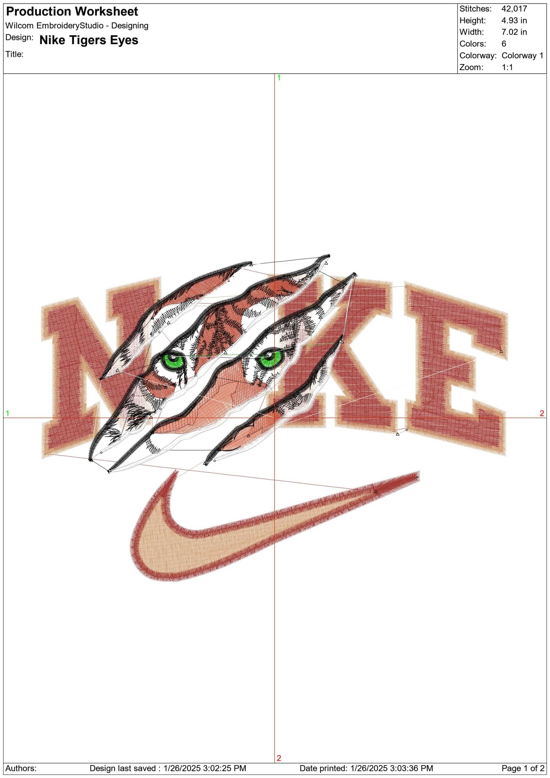 Nike Tigers Eyes Outline-Nike embroidery design file - instant download — view 3