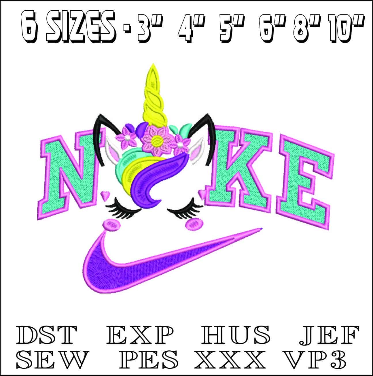Nike Unicorn Face-Nike embroidery design file - instant download — view 2