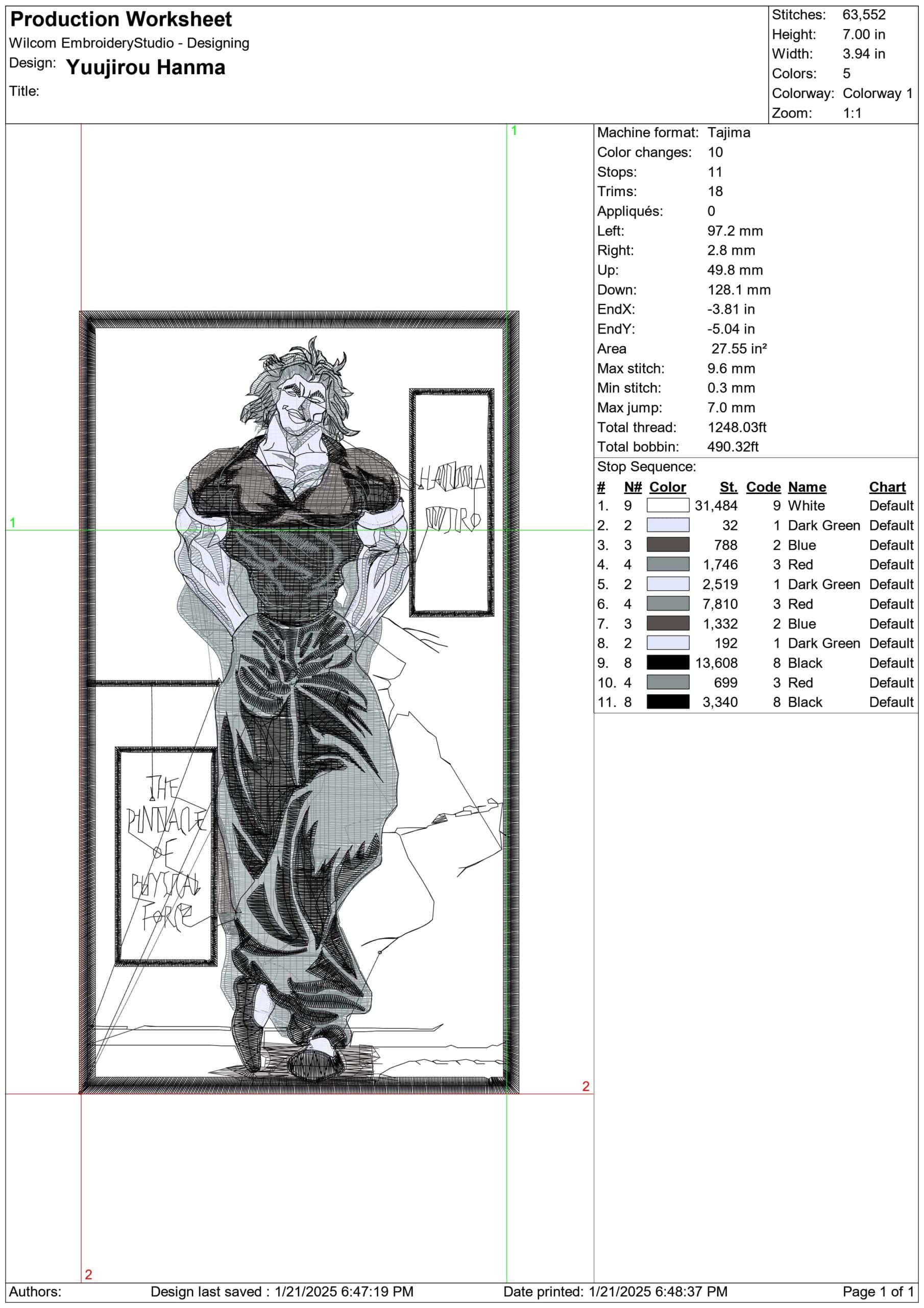 Yuujirou Hanma - Anime - embroidery design file - instant download — view 3