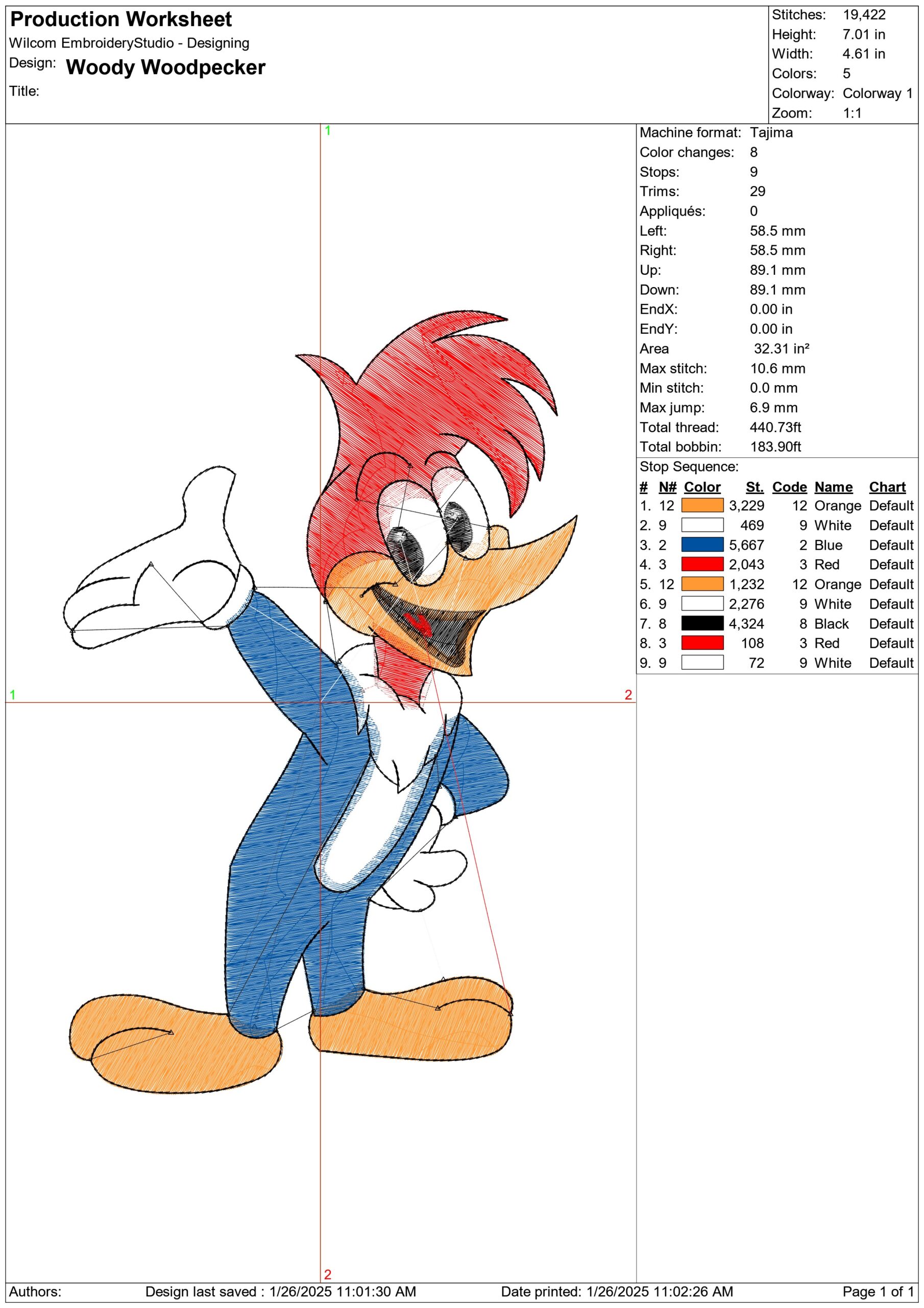 Woody Woodpecker- Elegant embroidery design file - instant download — view 3