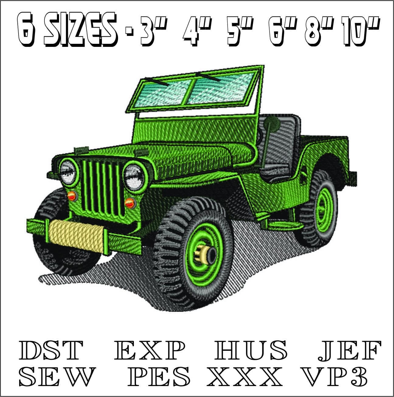 Willys army Jeep- Elegant embroidery design file - instant download — view 2