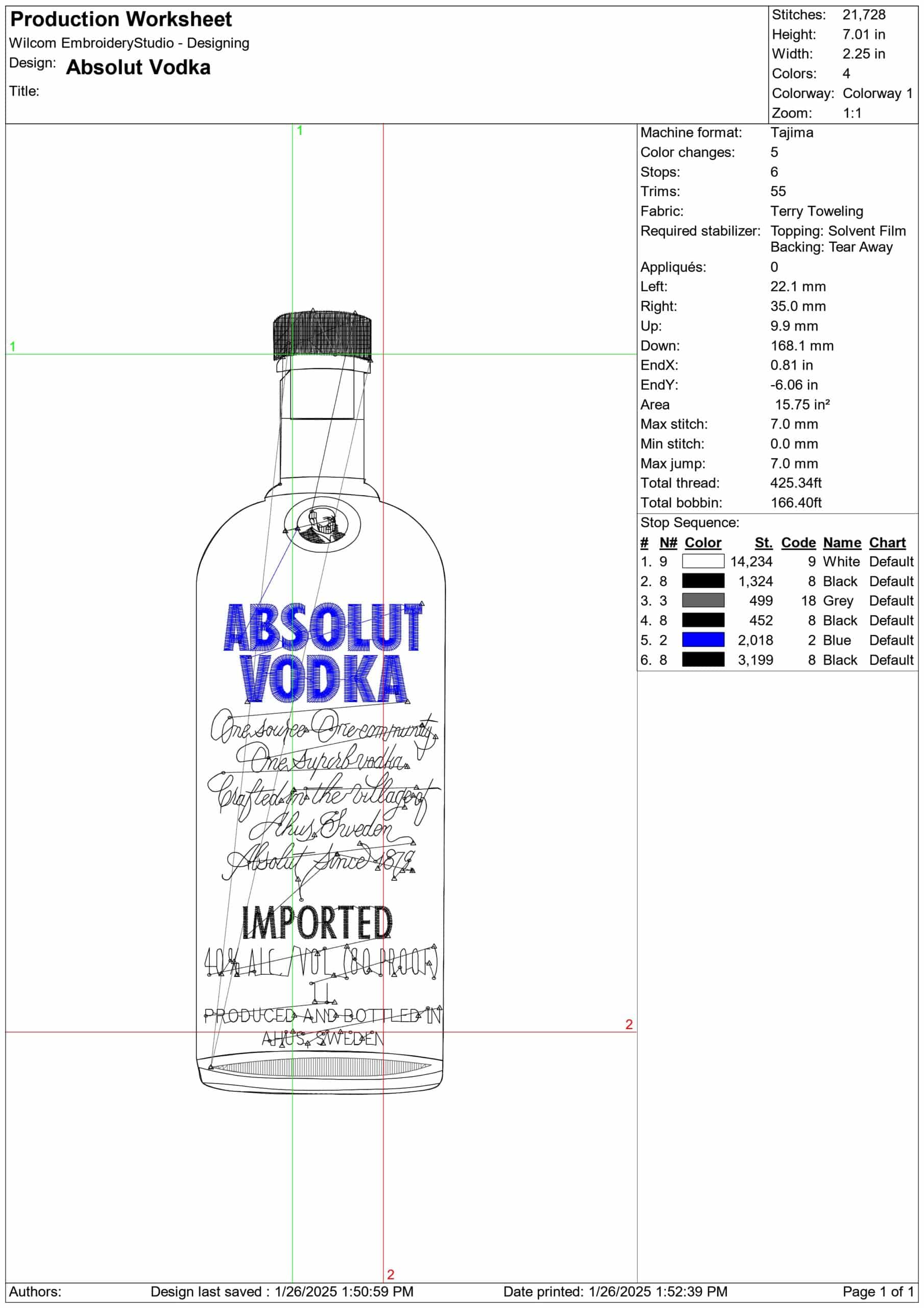 Absolut Vodka- Elegant embroidery design file - instant download — view 3