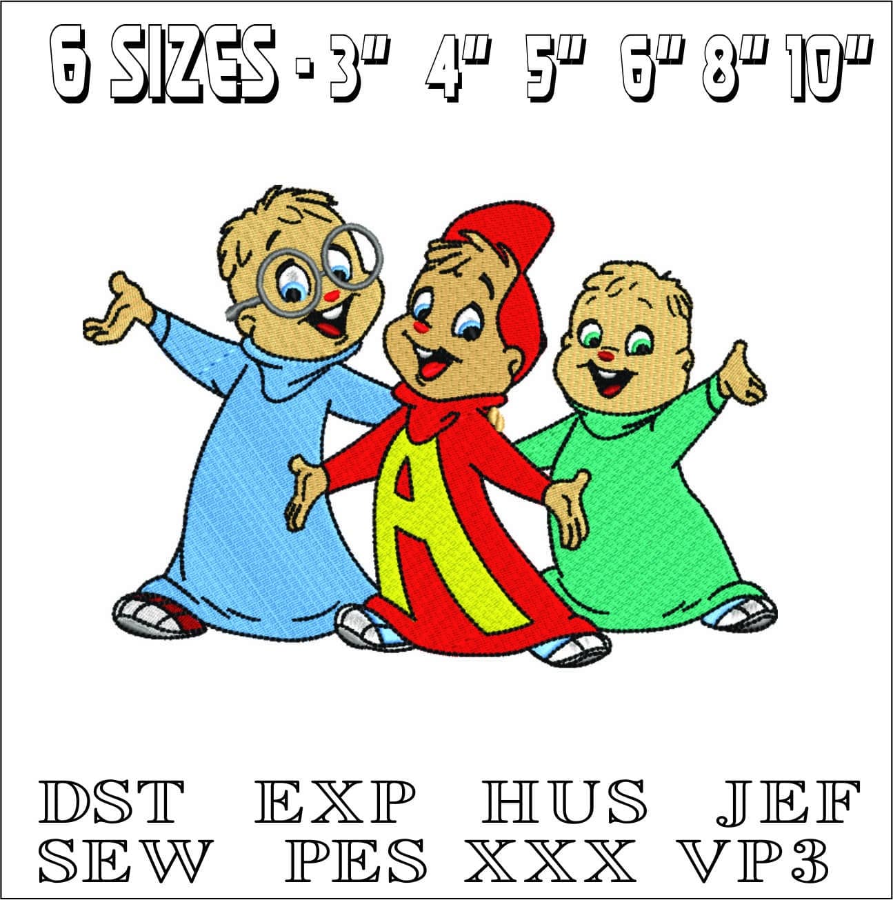 Alvin and Chipmunks- Elegant embroidery design file - instant download — view 2