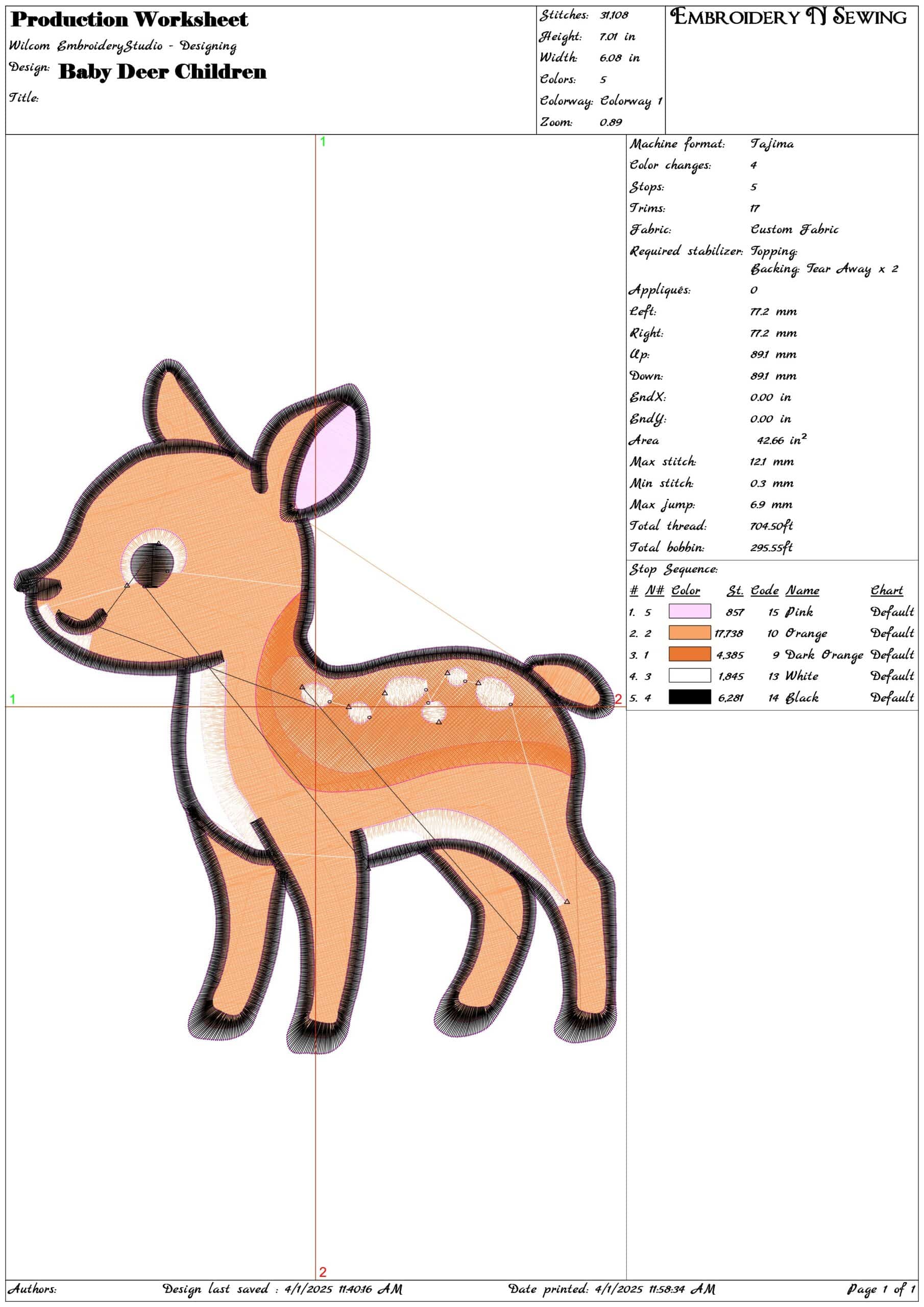 Baby Deer Children- Elegant embroidery design file - instant download — view 3