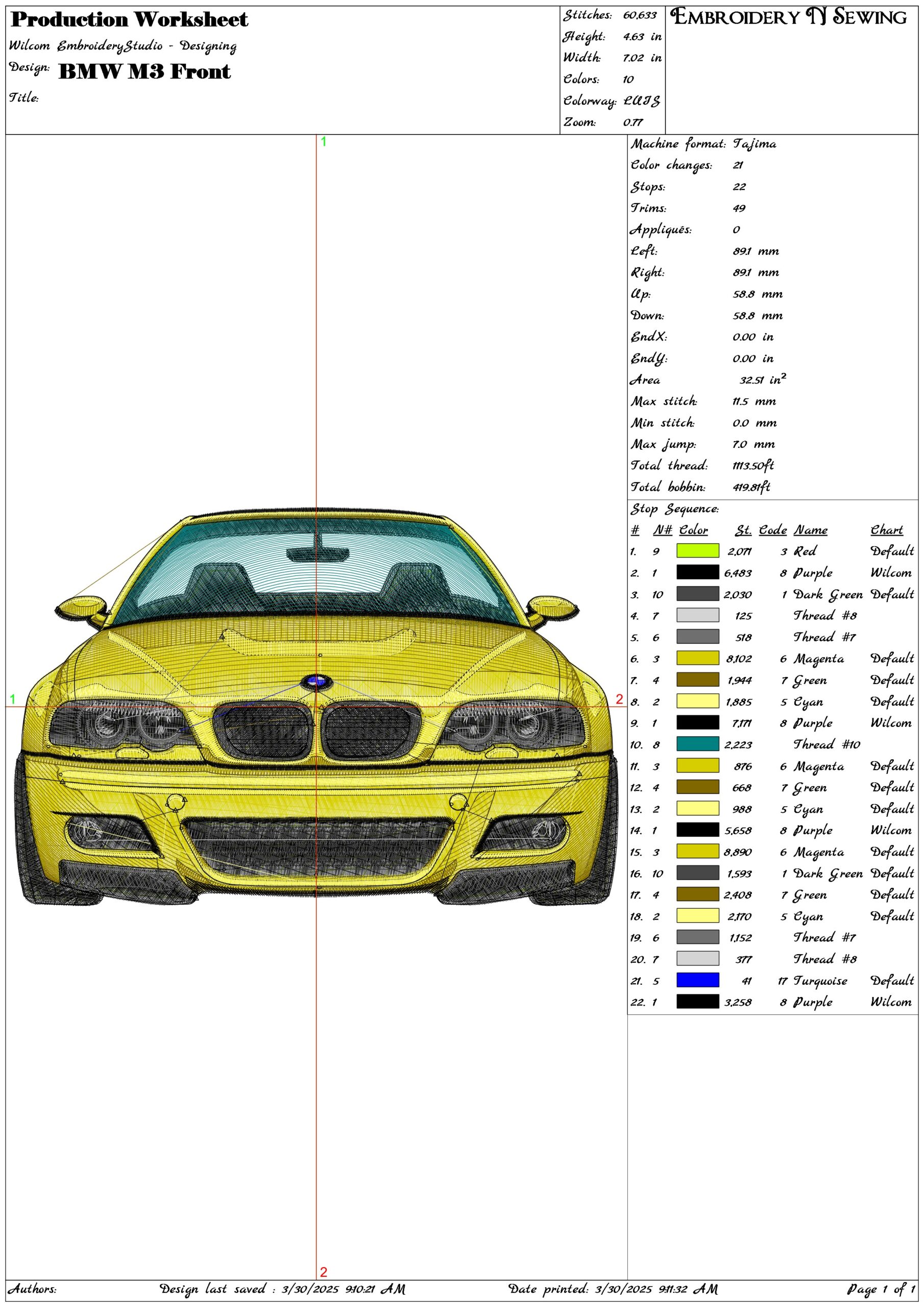 BMW M3 Front- Elegant embroidery design file - instant download — view 3
