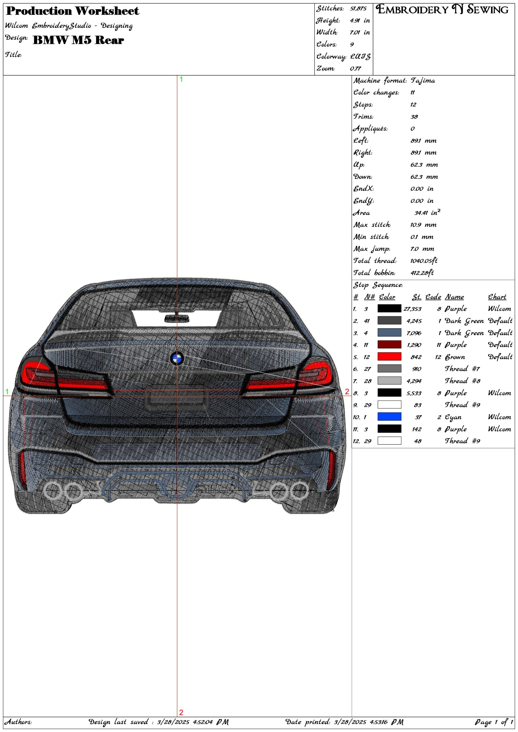 BMW M5 Rear- Elegant embroidery design file - instant download — view 3