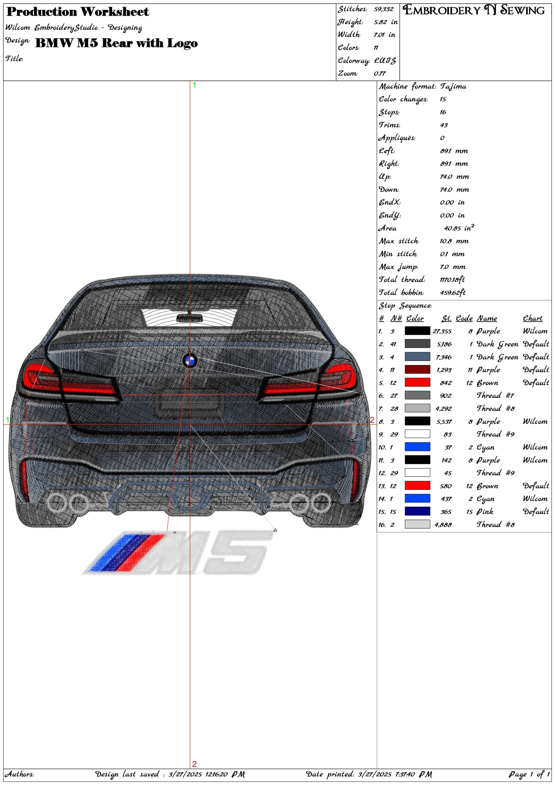 BMW M5 Rear with Logo- Elegant embroidery design file - instant download — view 3