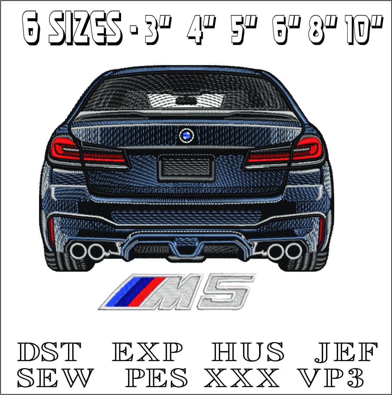 BMW M5 Rear with Logo- Elegant embroidery design file - instant download — view 2