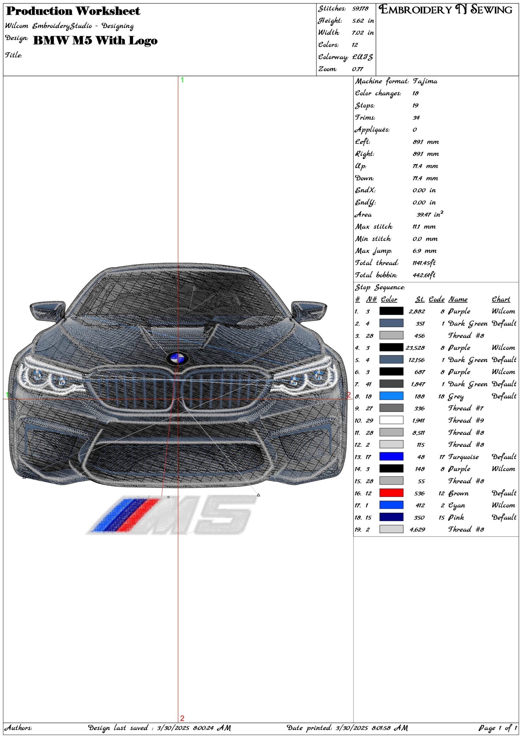 BMW M5 With Logo- Elegant embroidery design file - instant download — view 3