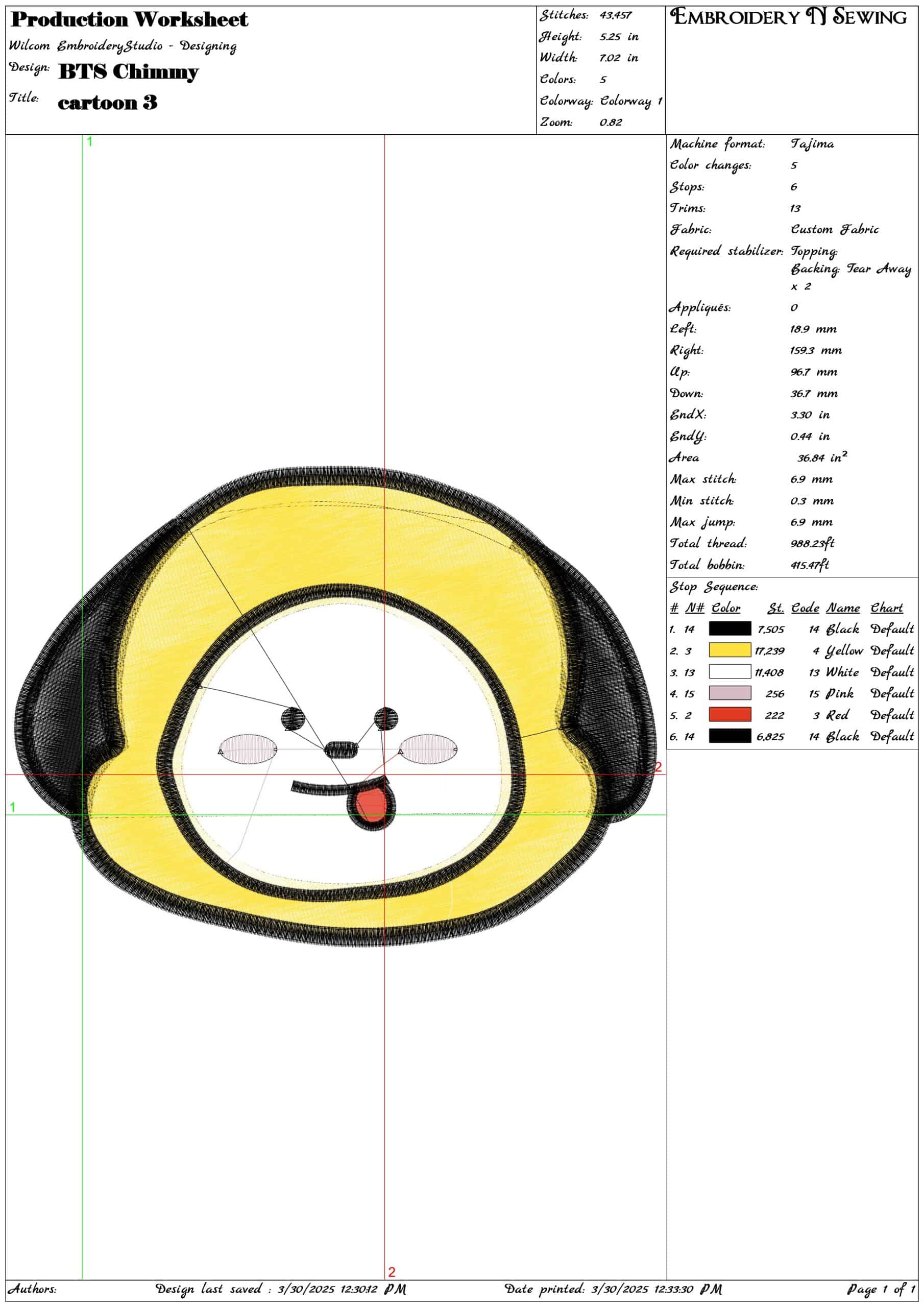 BTS Chimmy- Elegant embroidery design file - instant download — view 3