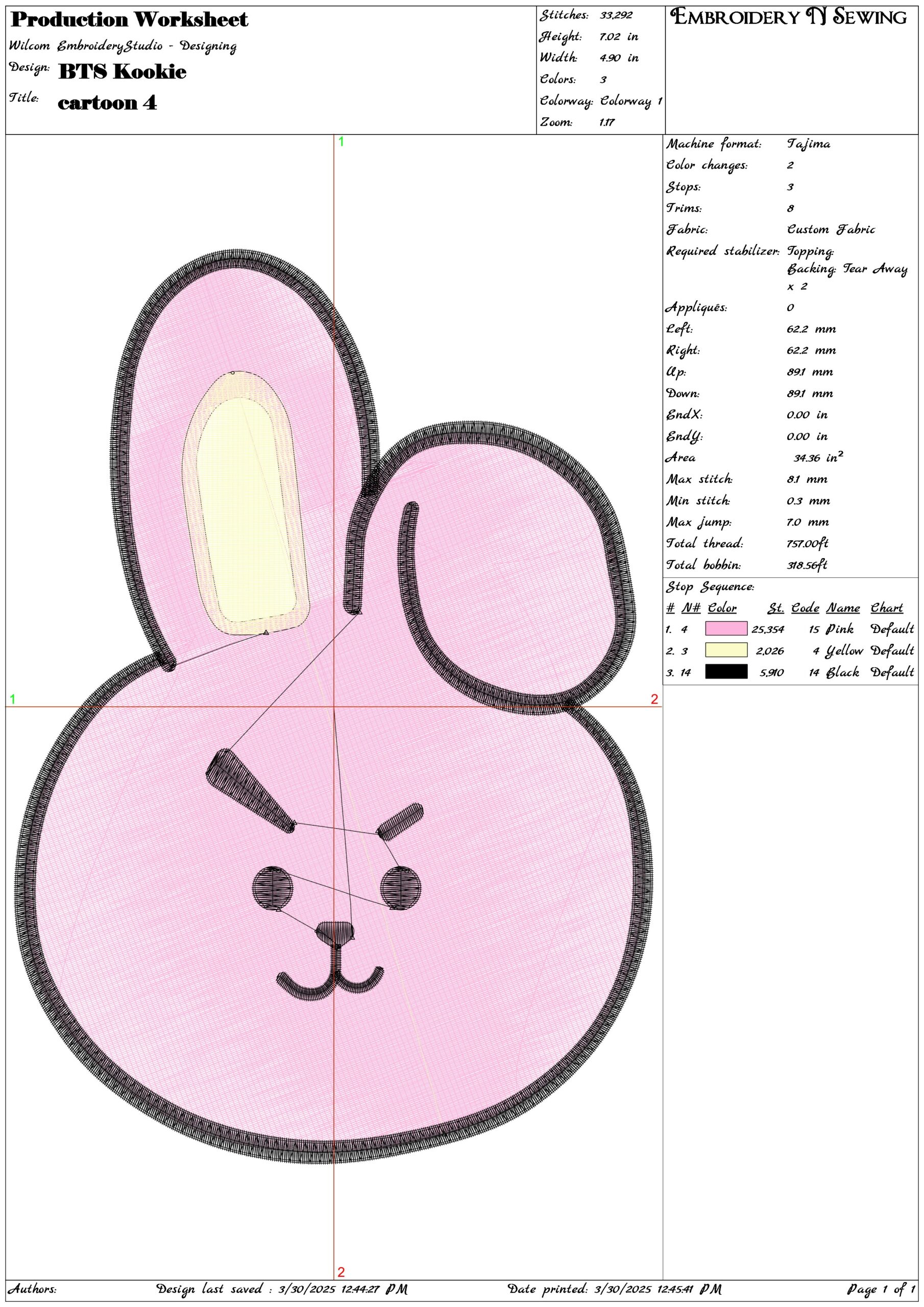 BTS Kookie- Elegant embroidery design file - instant download — view 3