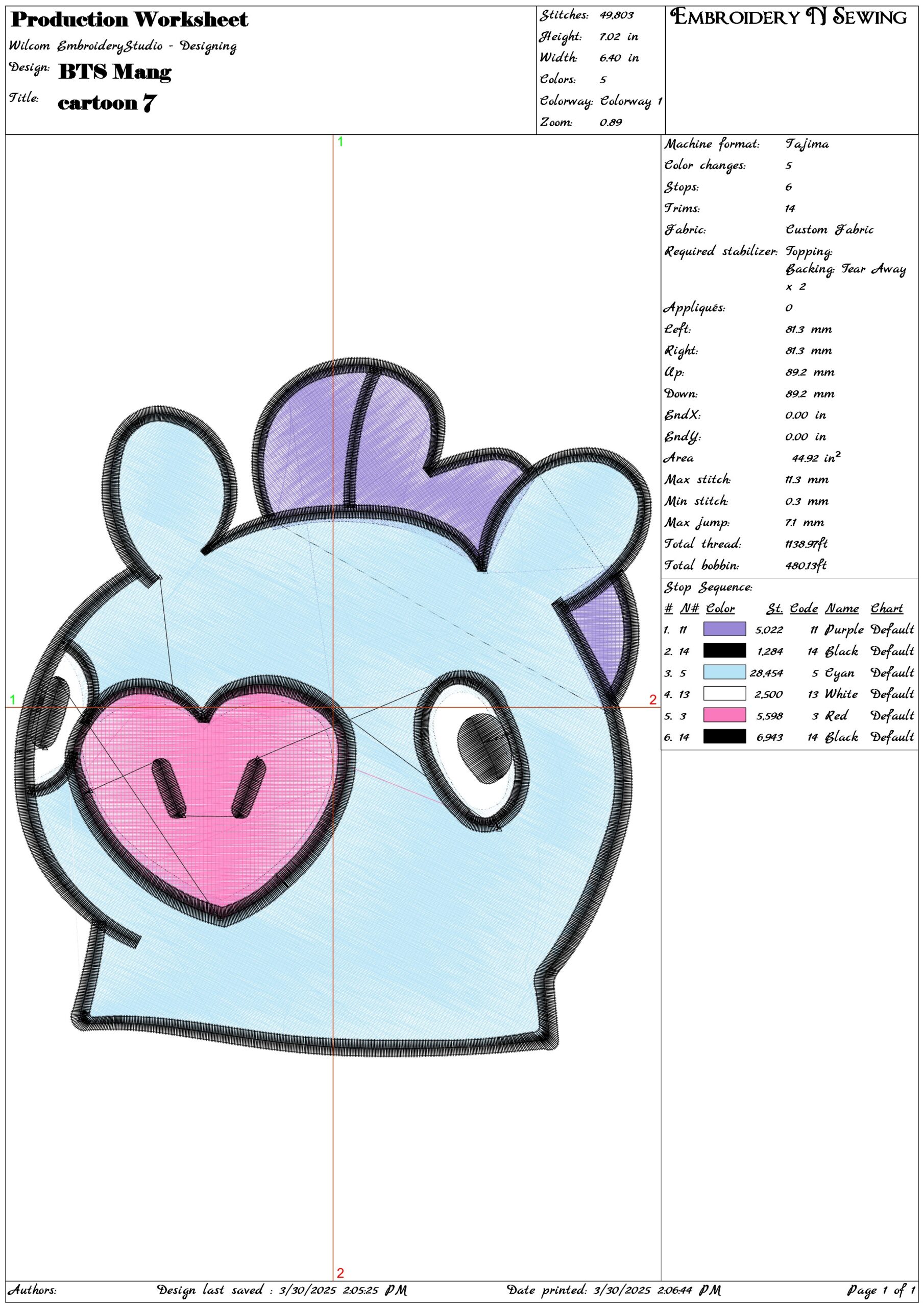 BTS Mang- Elegant embroidery design file - instant download — view 3
