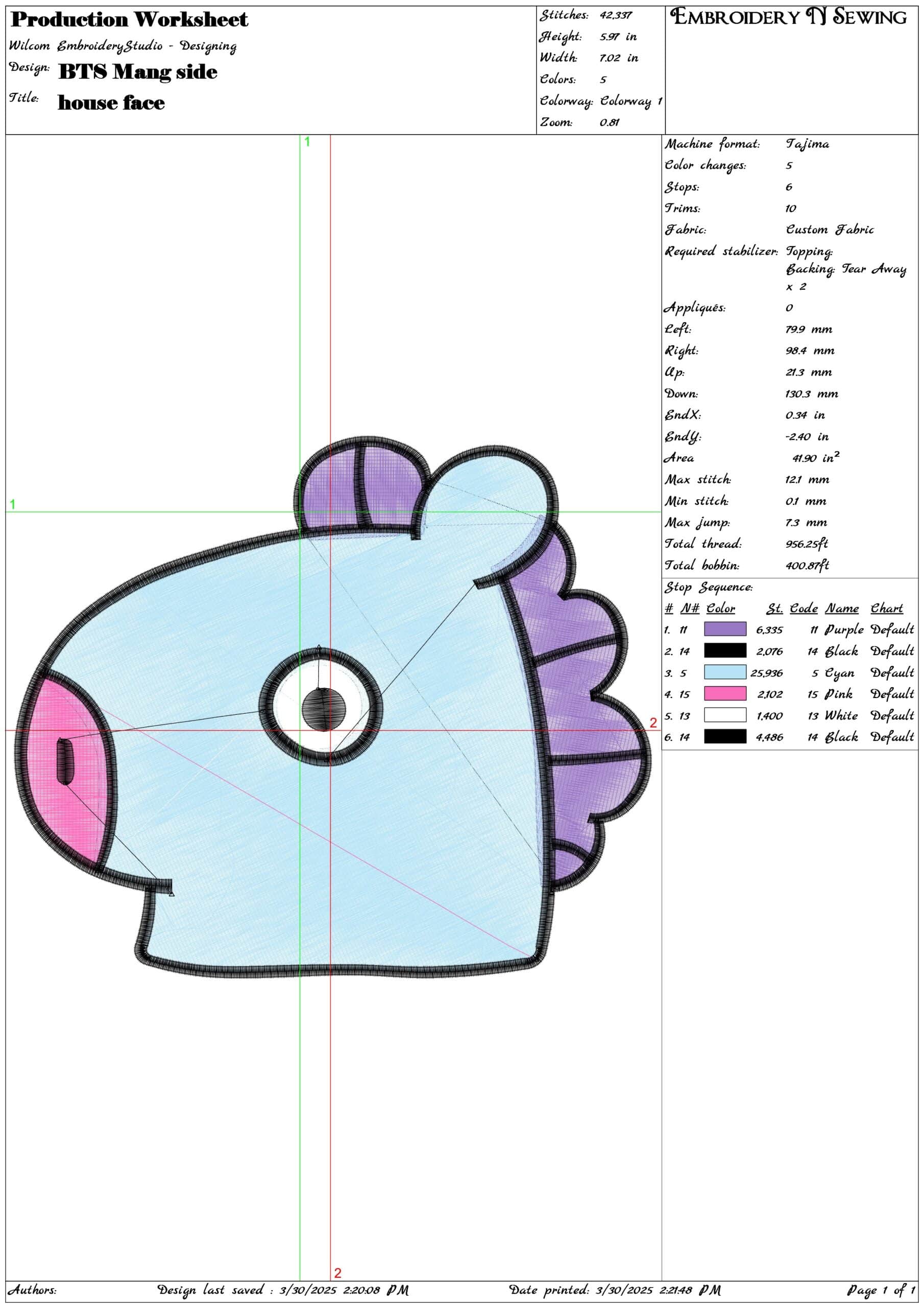 BTS Mang Side- Elegant embroidery design file - instant download — view 3