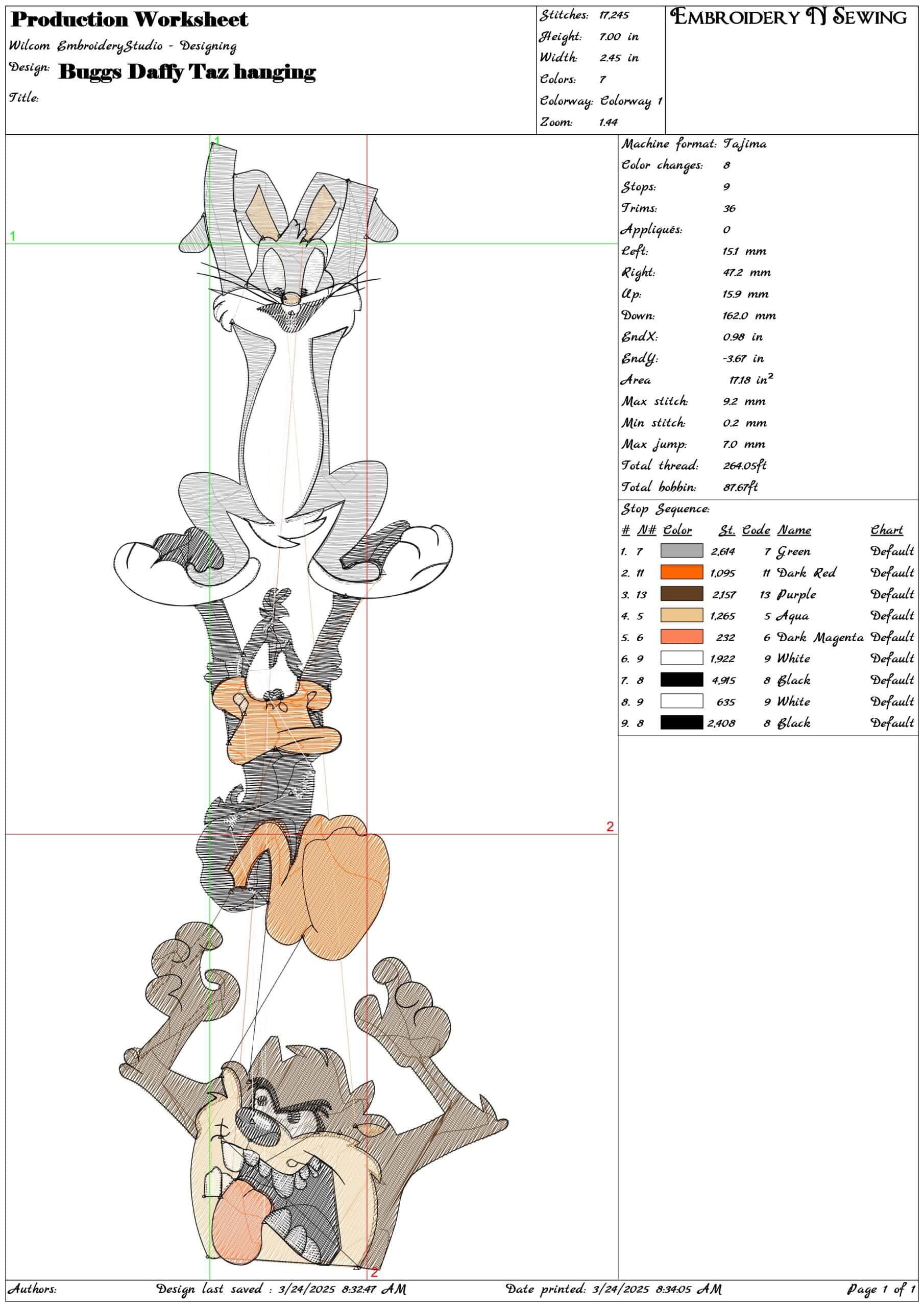 Buggs Daffy Taz hanging- Elegant embroidery design file - instant download — view 3