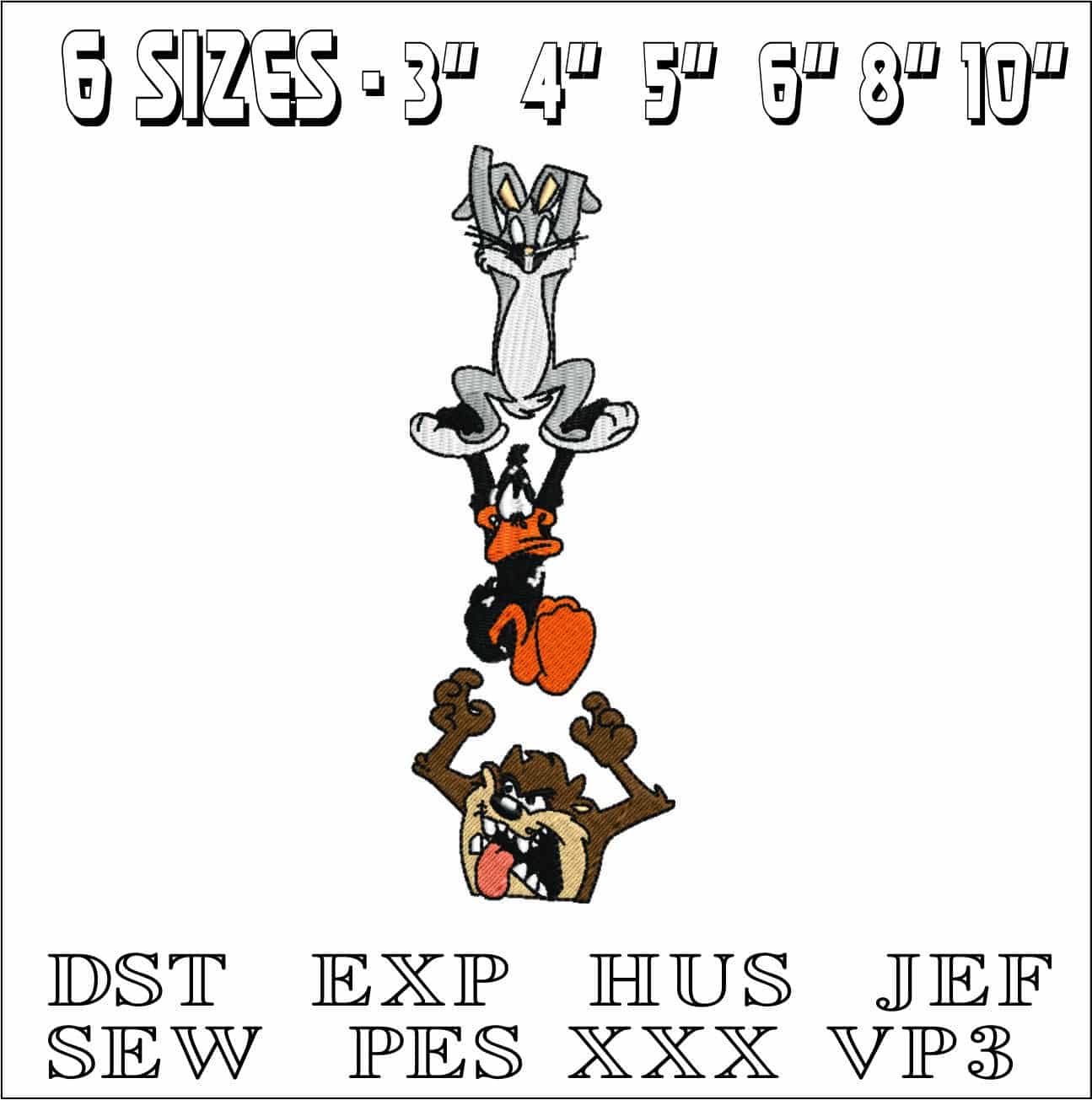 Buggs Daffy Taz hanging- Elegant embroidery design file - instant download — view 2