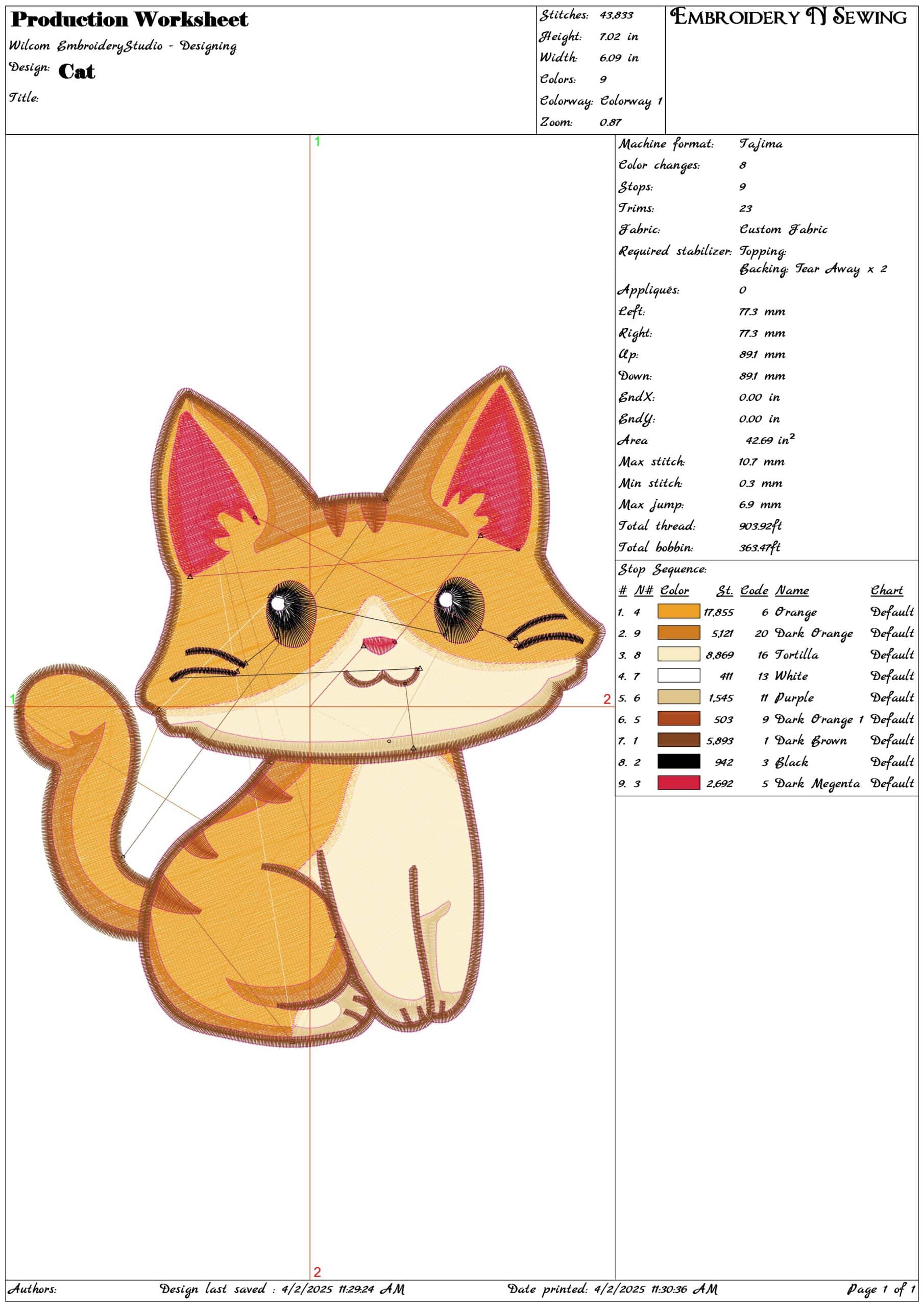 Cat- Elegant embroidery design file - instant download — view 3