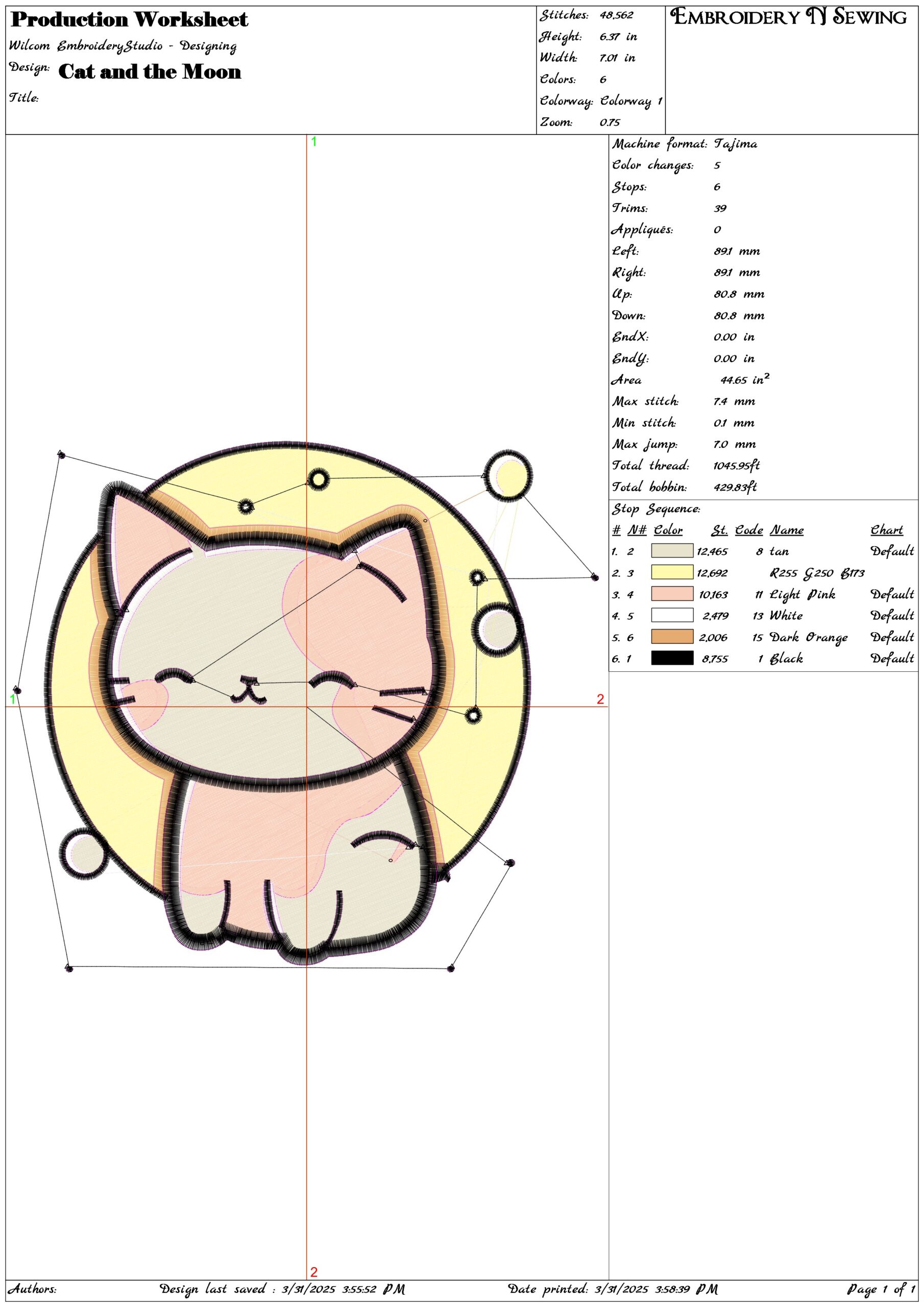 Cat and the Moon- Elegant embroidery design file - instant download — view 3
