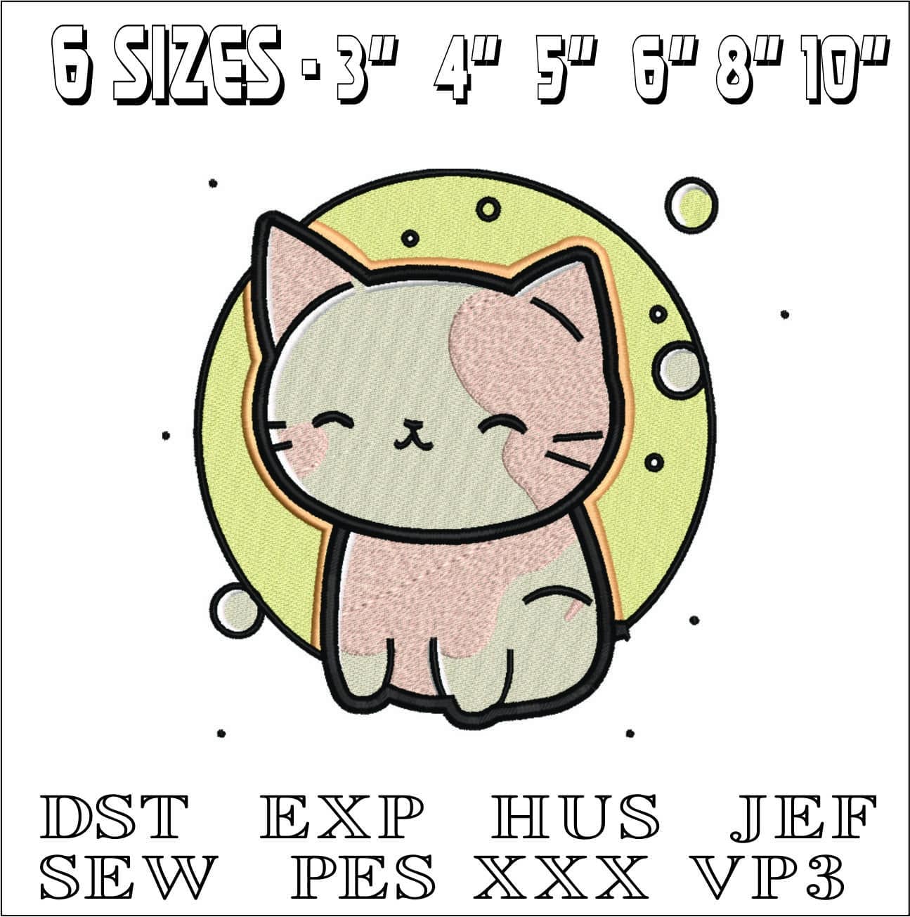 Cat and the Moon- Elegant embroidery design file - instant download — view 2
