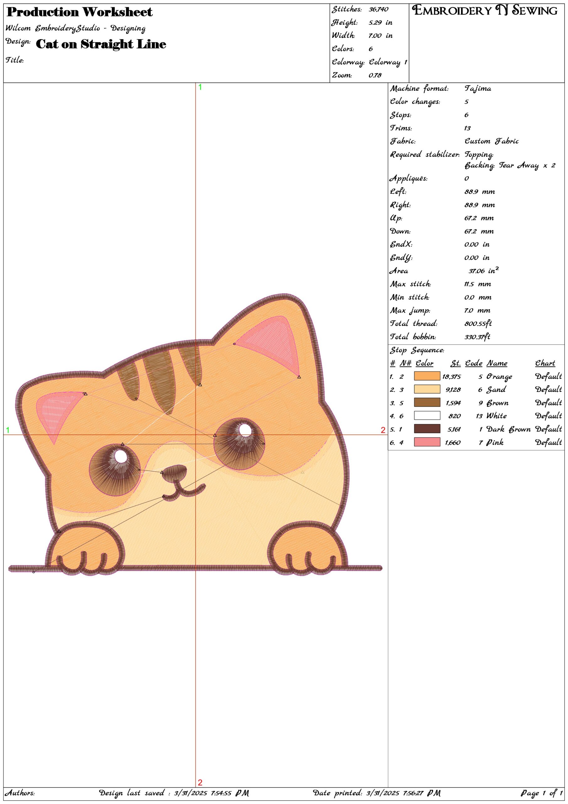 Cat on Straight Line- Elegant embroidery design file - instant download — view 3