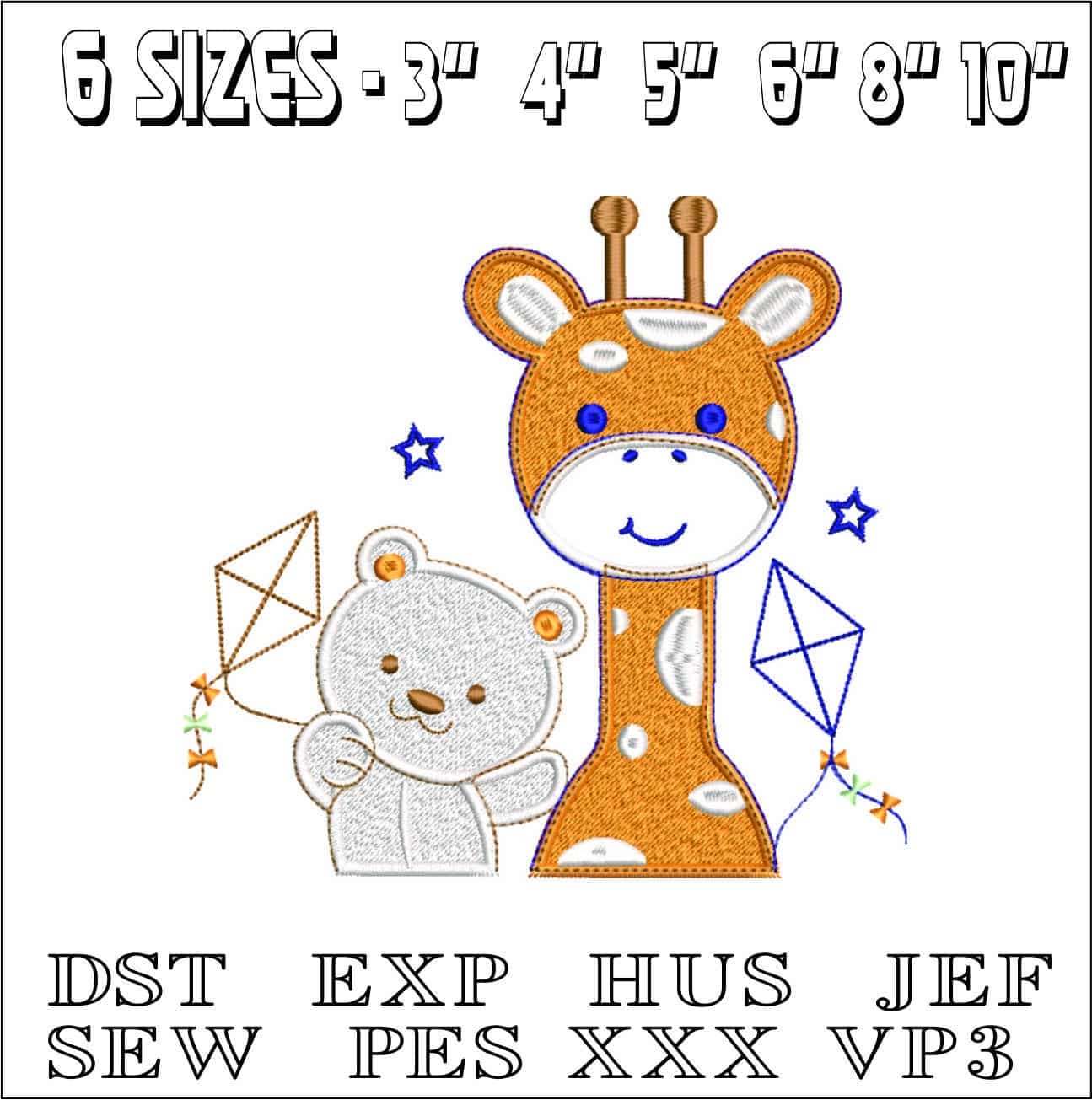 Childrens Bear and Giraffe- Elegant embroidery design file - instant download — view 2