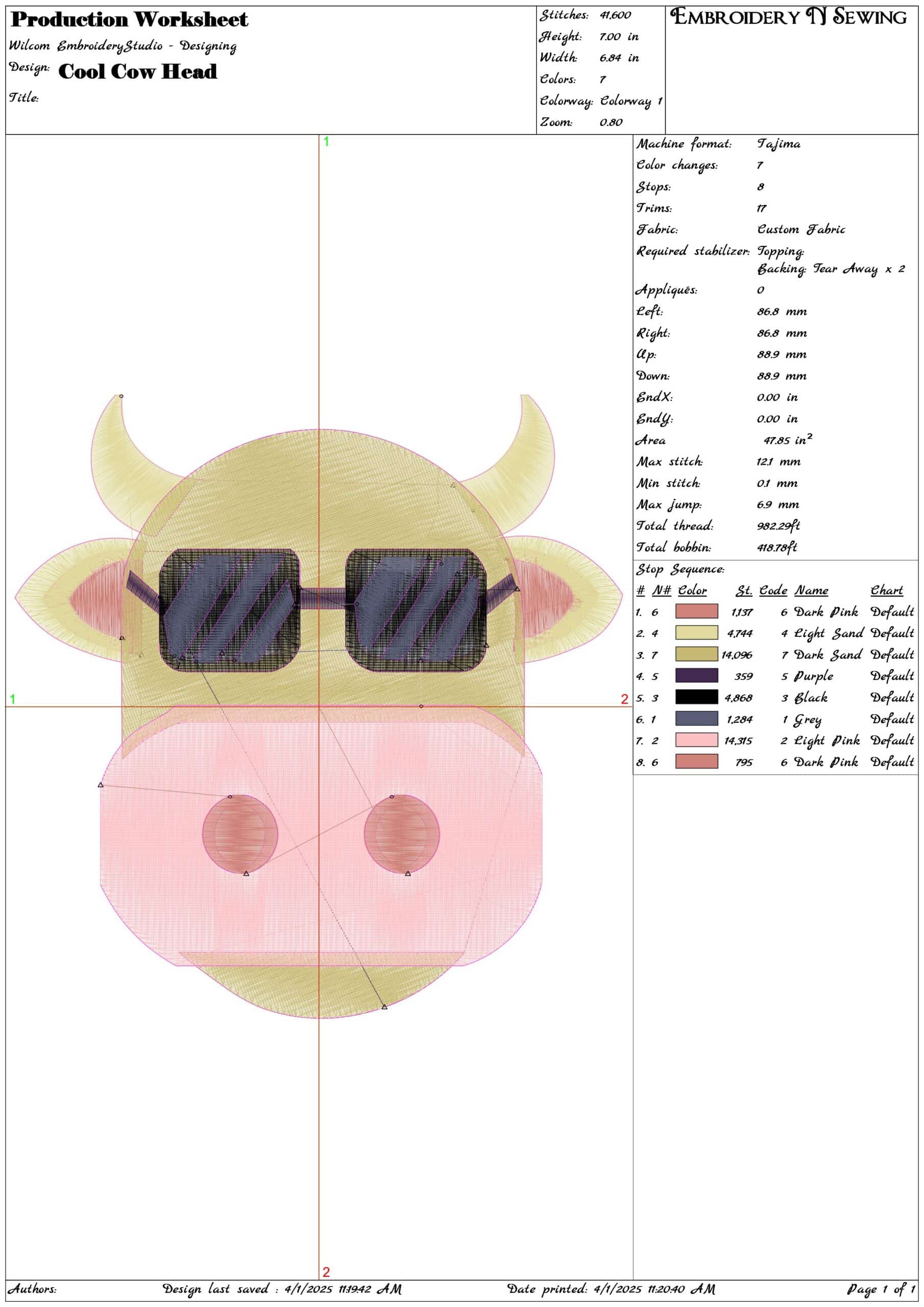 Cool Cow Head- Elegant embroidery design file - instant download — view 3