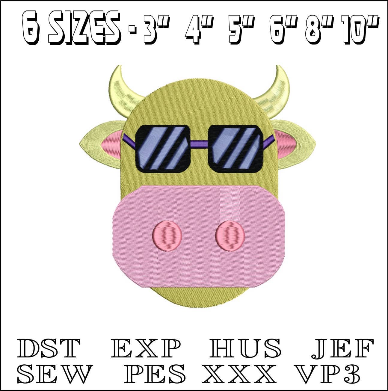Cool Cow Head- Elegant embroidery design file - instant download — view 2